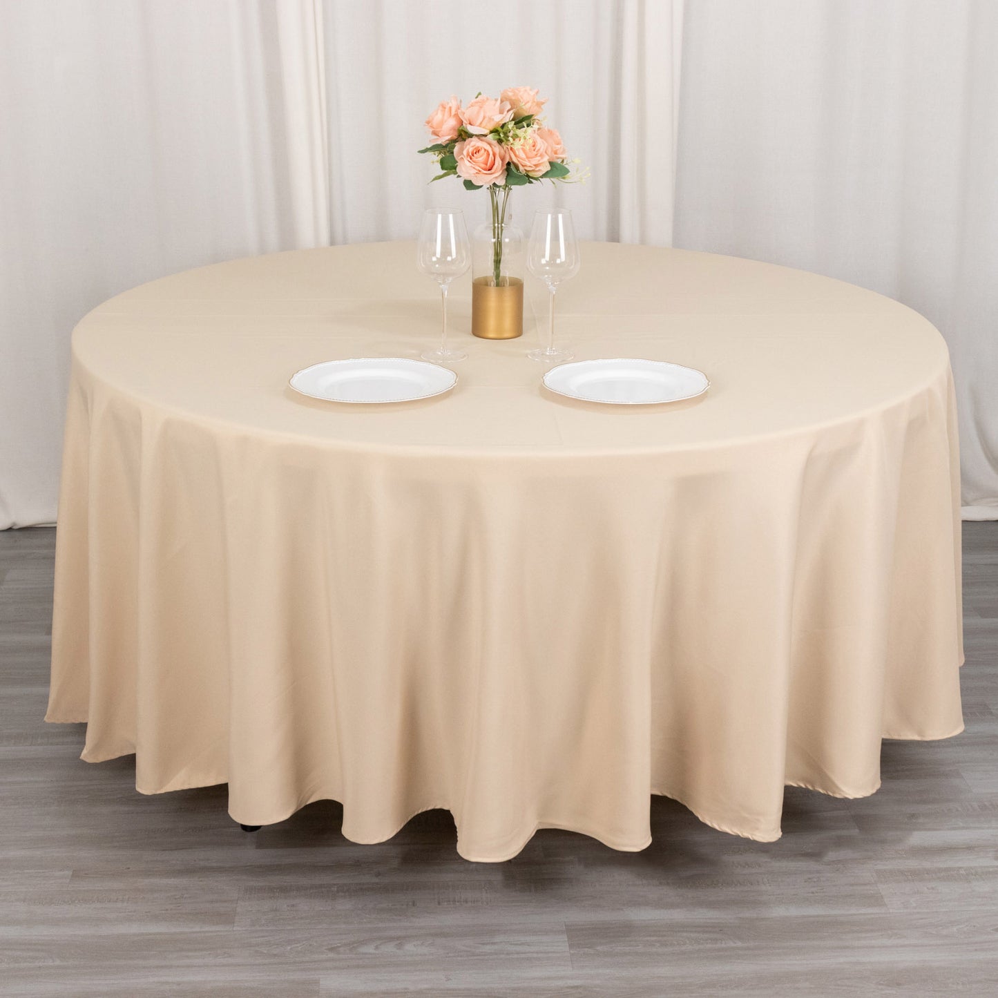 108" Beige Premium Polyester Round Tablecloth - 220GSM
