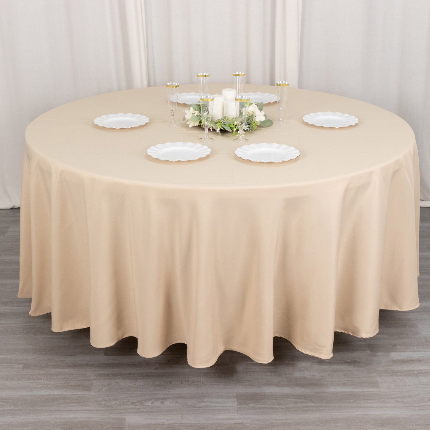 108" Beige Premium Polyester Round Tablecloth - 220GSM