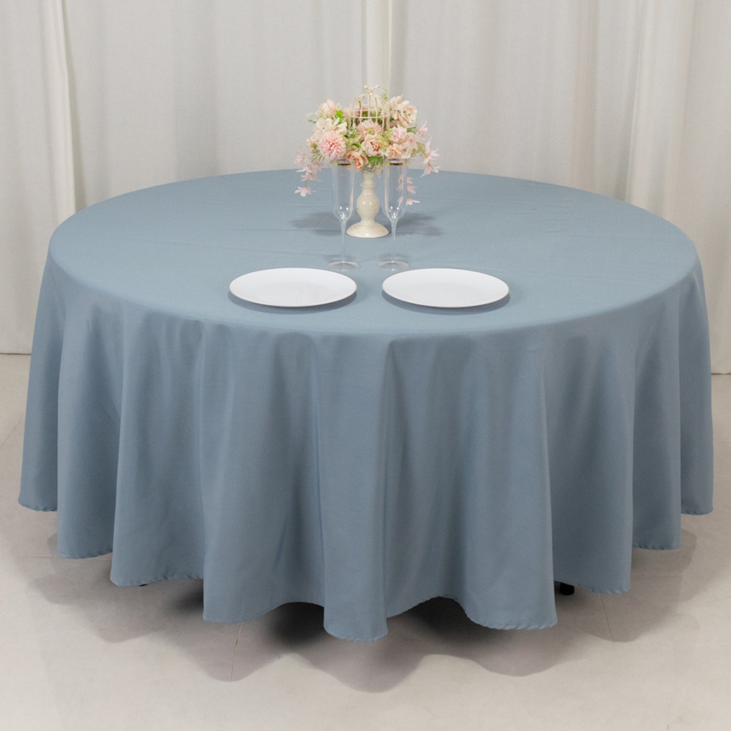 108" Dusty Blue Premium Polyester Round Tablecloth - 220GSM