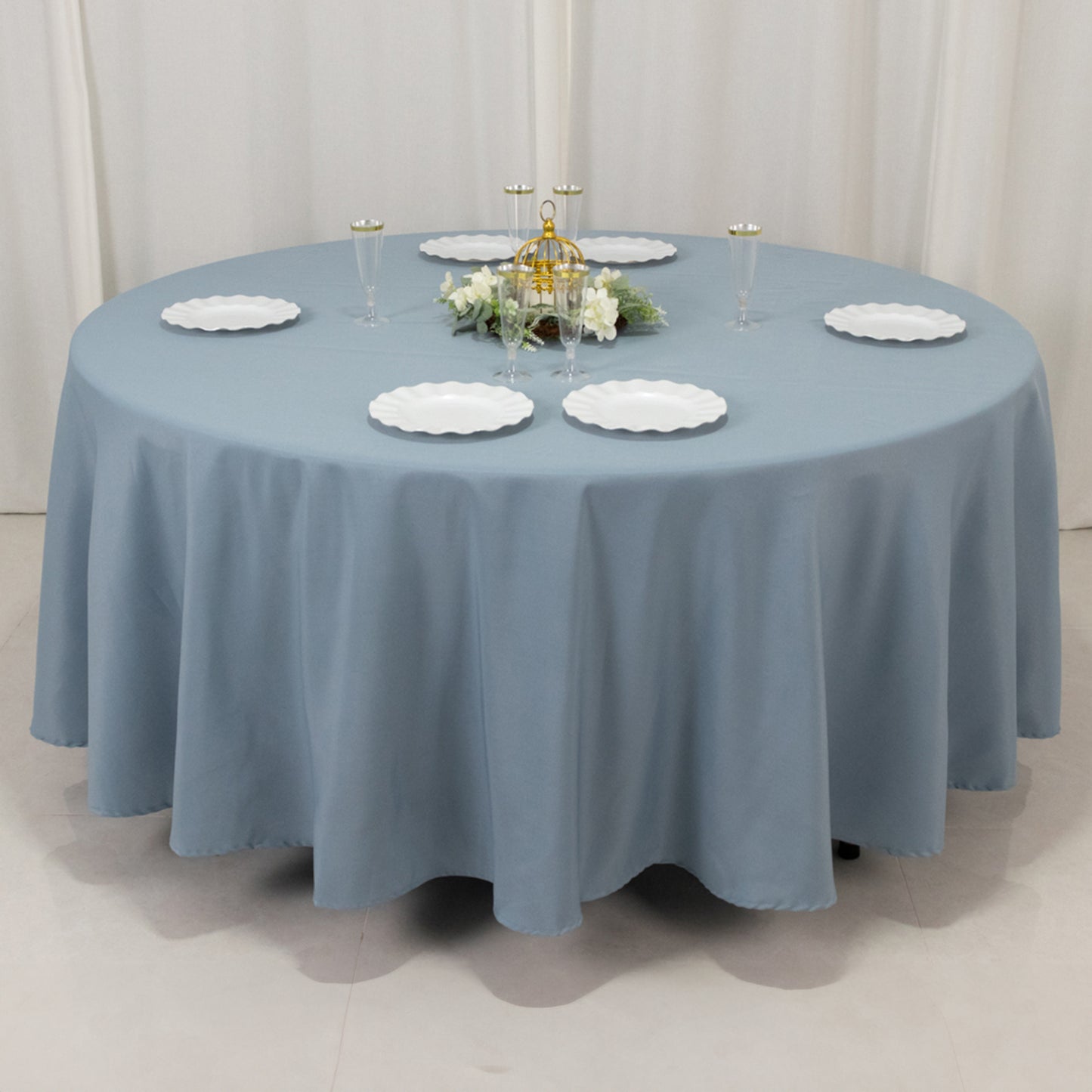 108" Dusty Blue Premium Polyester Round Tablecloth - 220GSM