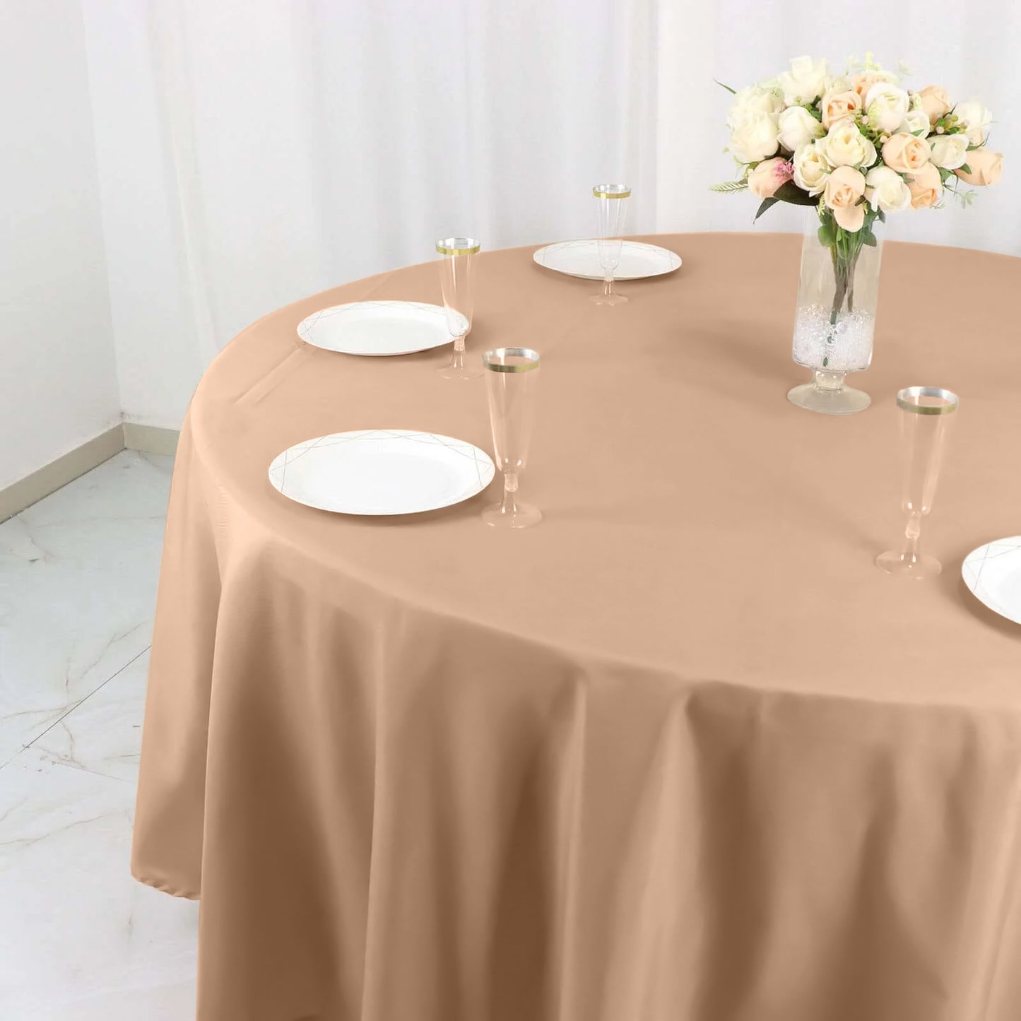 Round Tablecloth 108 Inch Size Nude Polyester