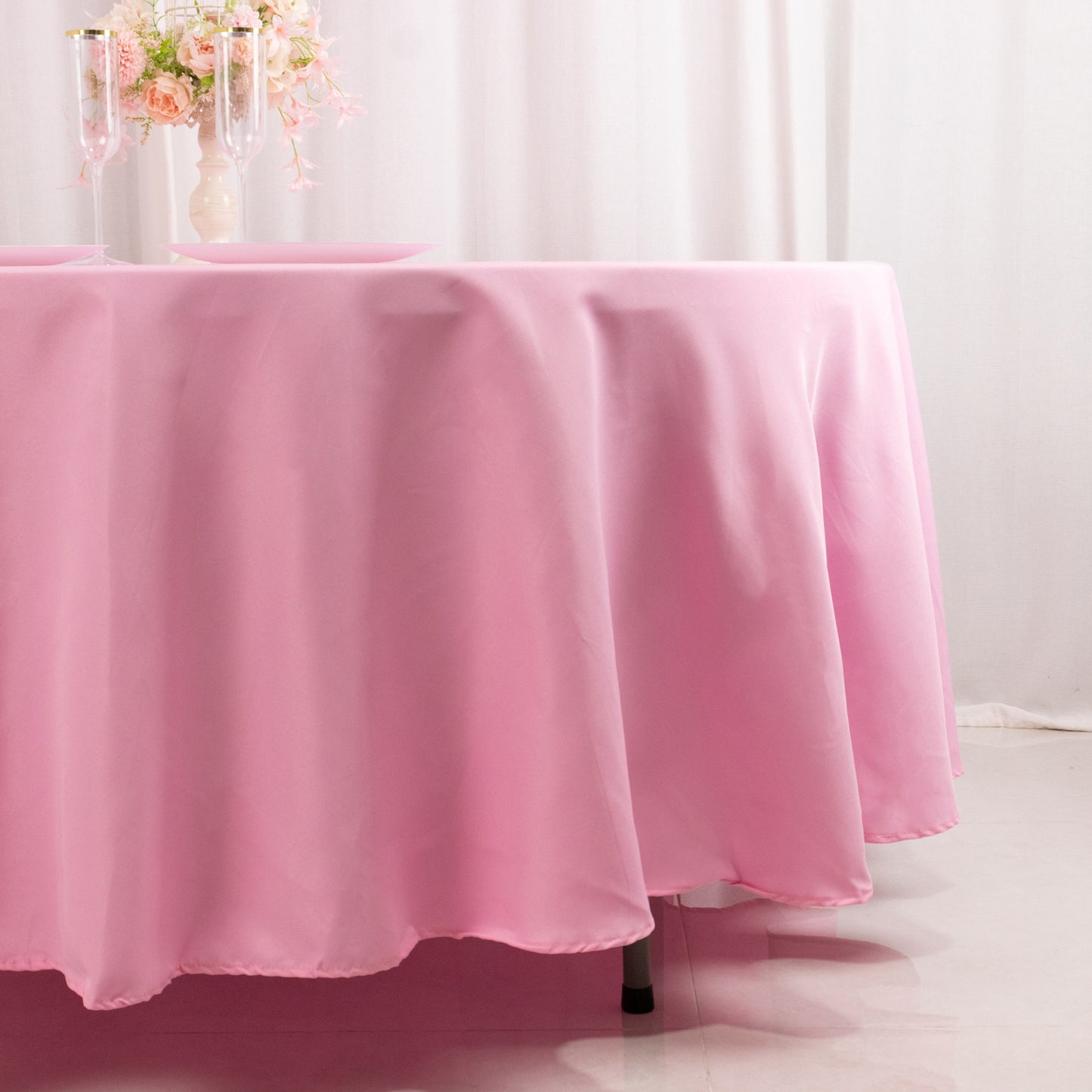 108" Pink Premium Polyester Round Tablecloth - 220GSM