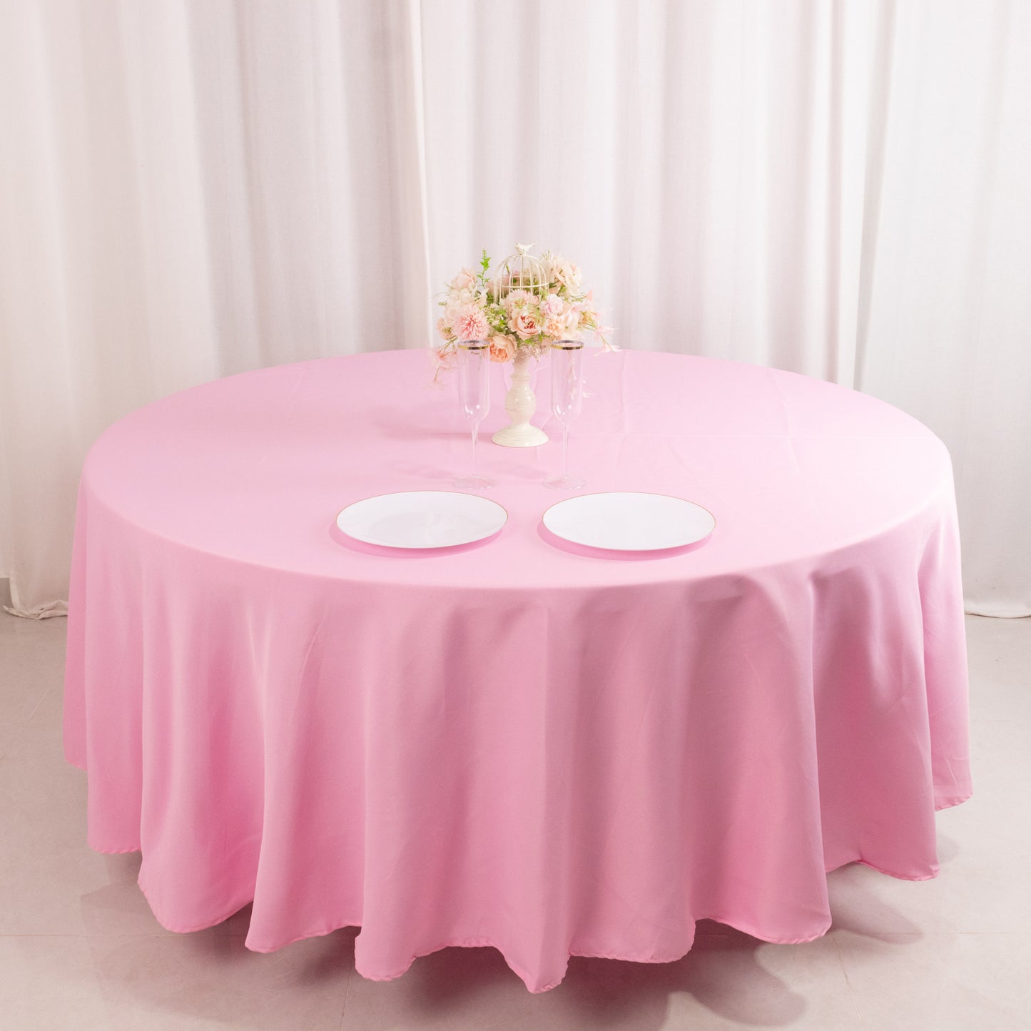 108" Pink Premium Polyester Round Tablecloth - 220GSM