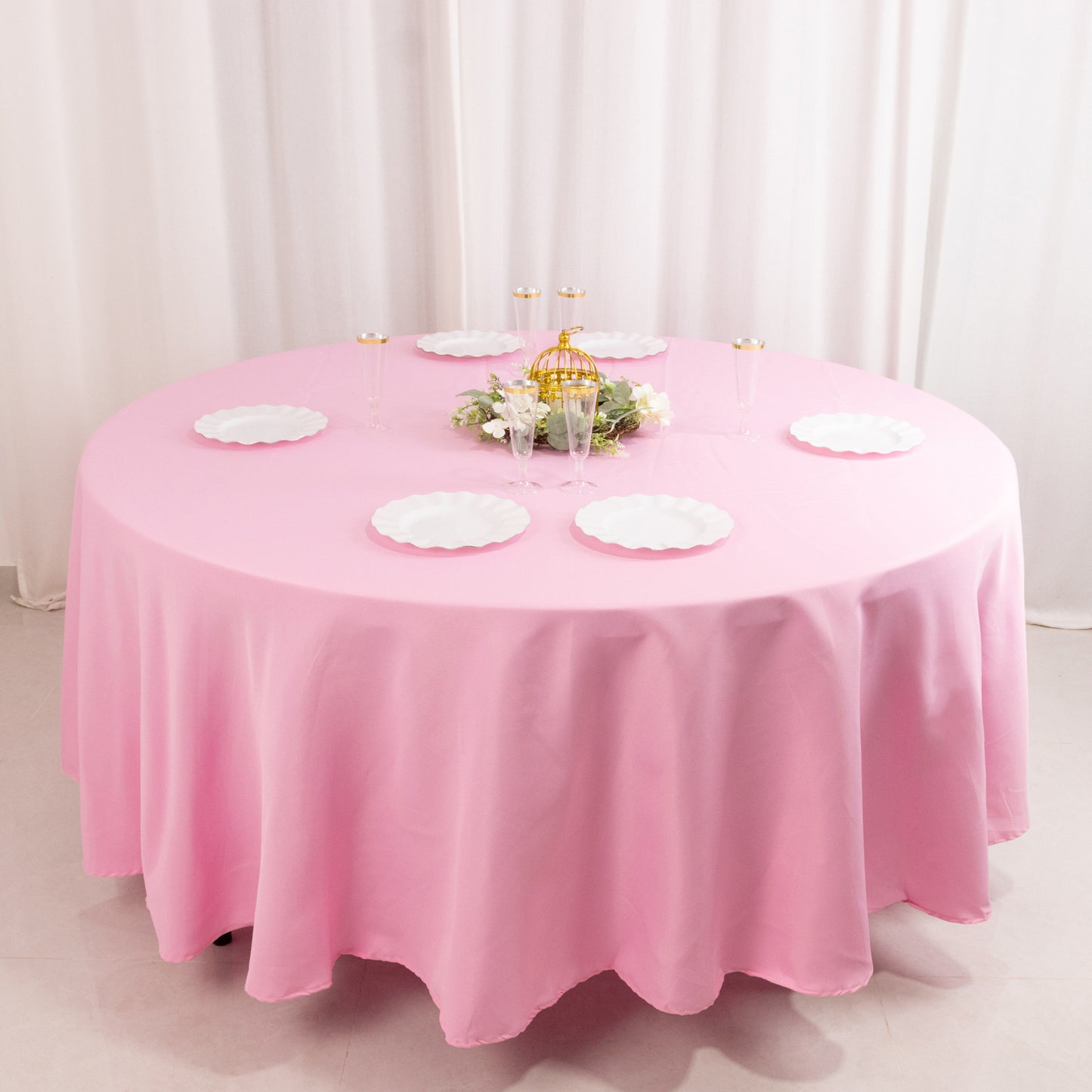 108" Pink Premium Polyester Round Tablecloth - 220GSM