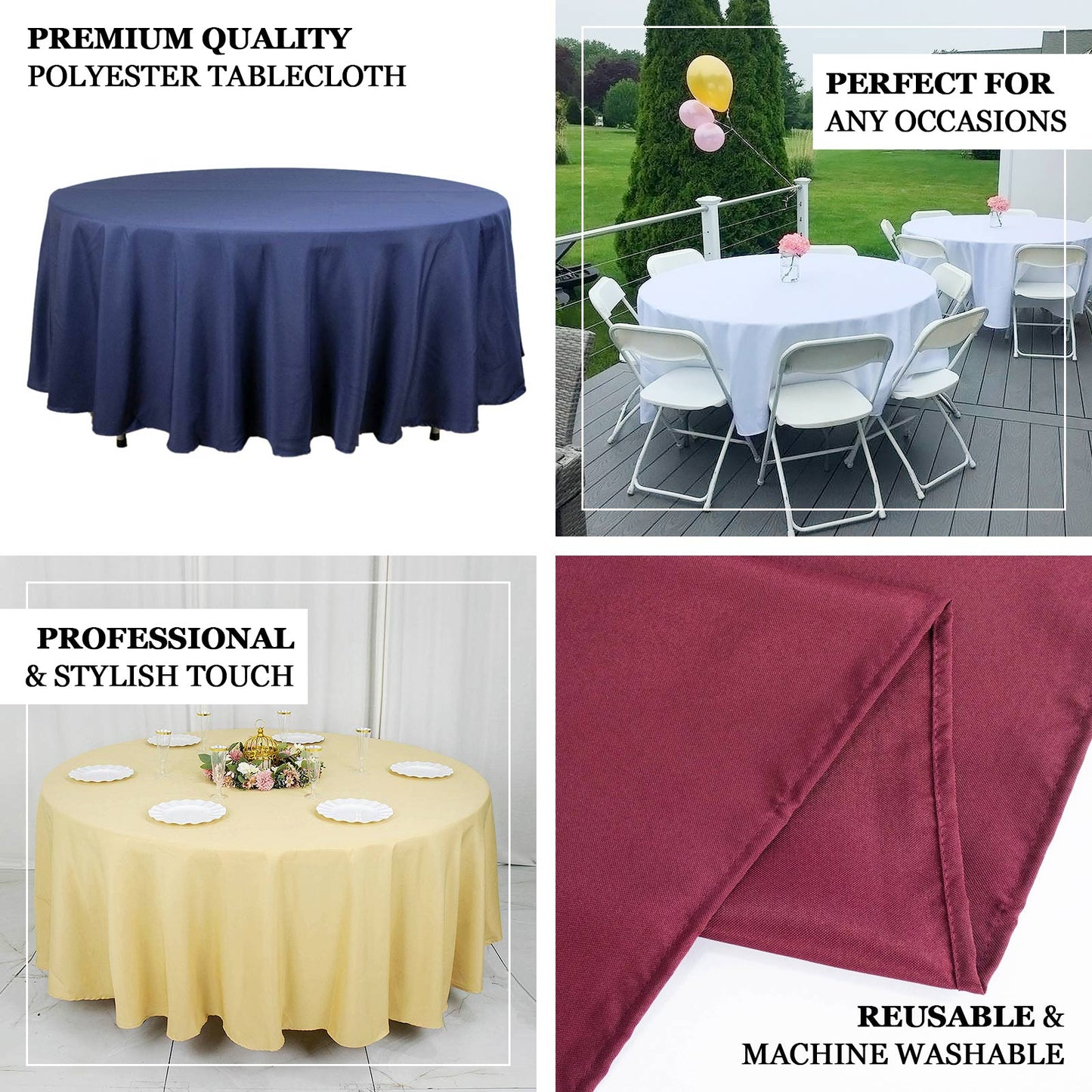108" Beige Premium Polyester Round Tablecloth - 220GSM