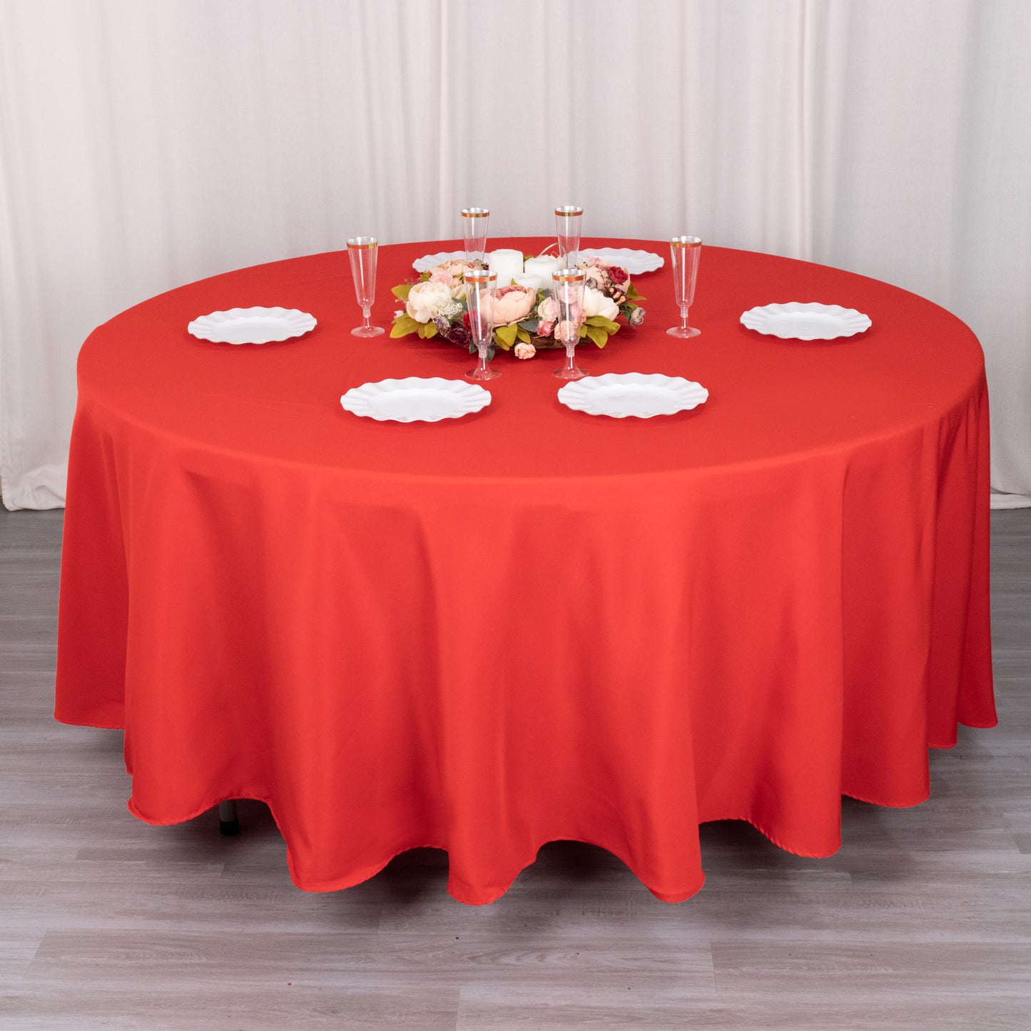 108" Red Premium Polyester Round Tablecloth - 220GSM