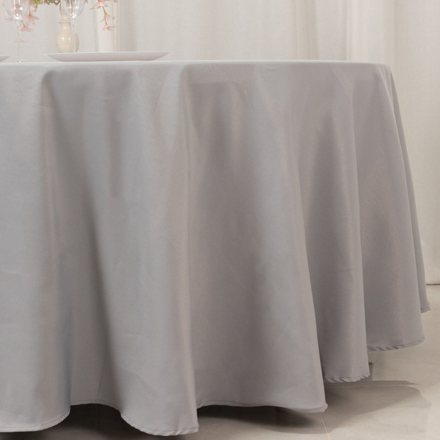 108" Silver Premium Polyester Round Tablecloth - 220GSM