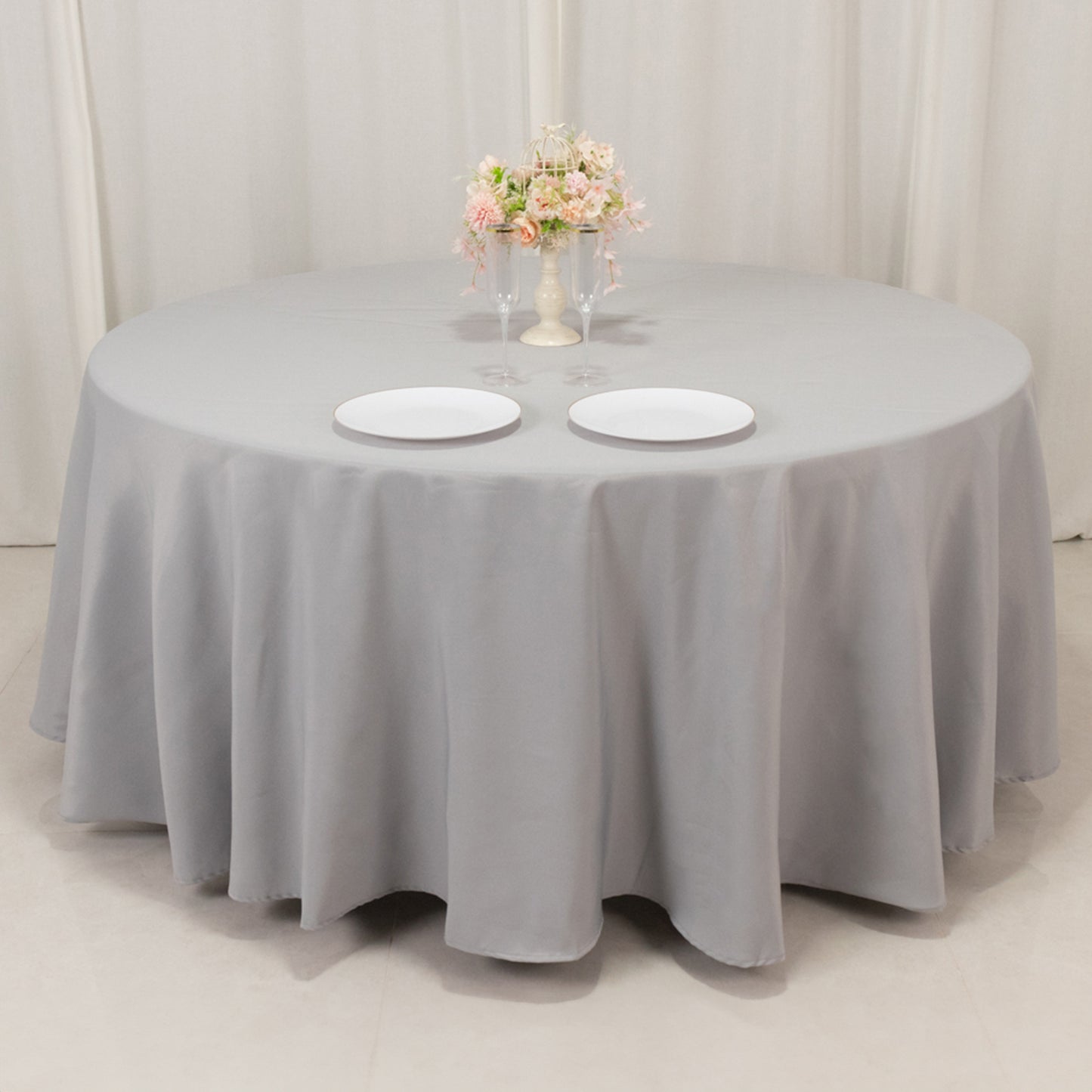 108" Silver Premium Polyester Round Tablecloth - 220GSM