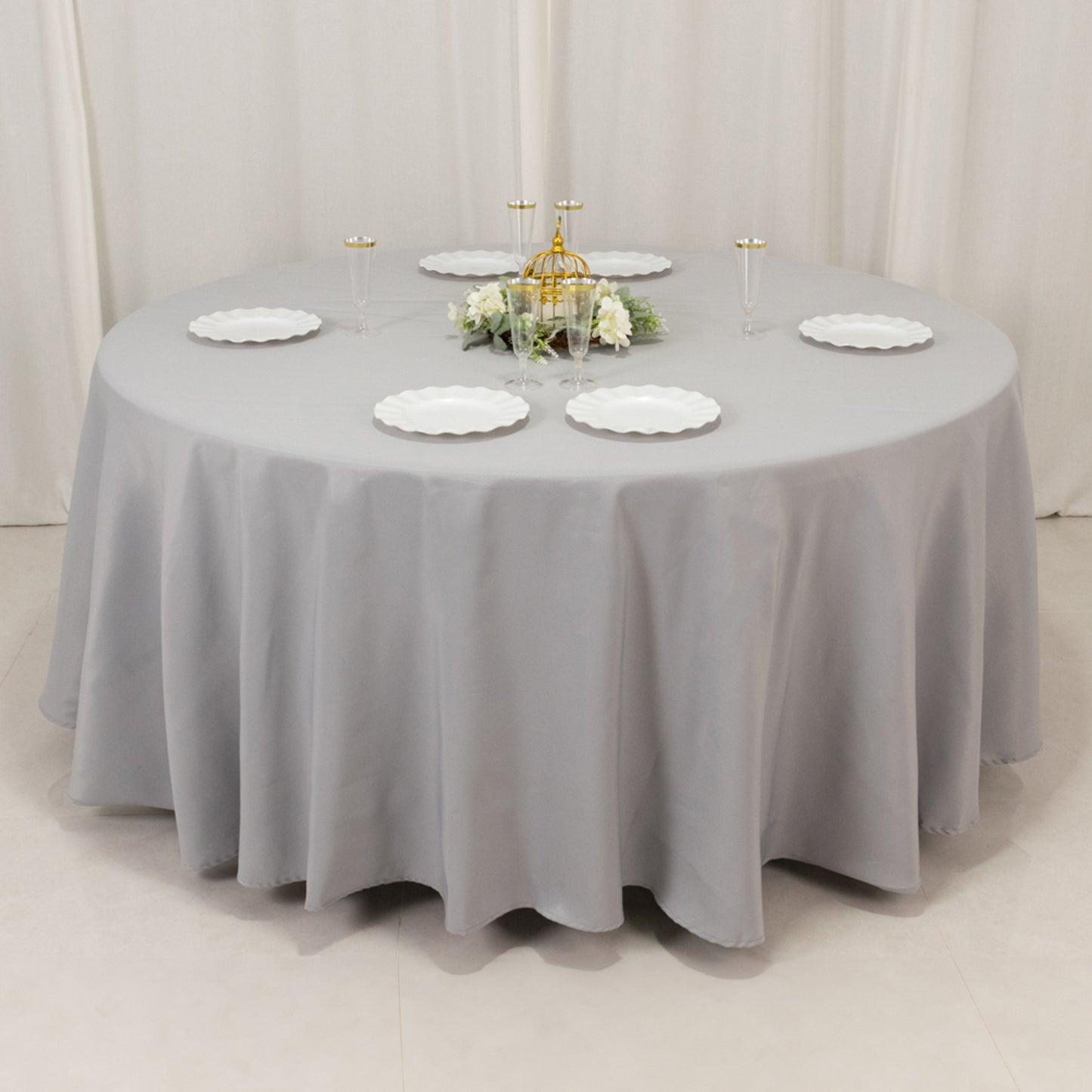 108" Silver Premium Polyester Round Tablecloth - 220GSM