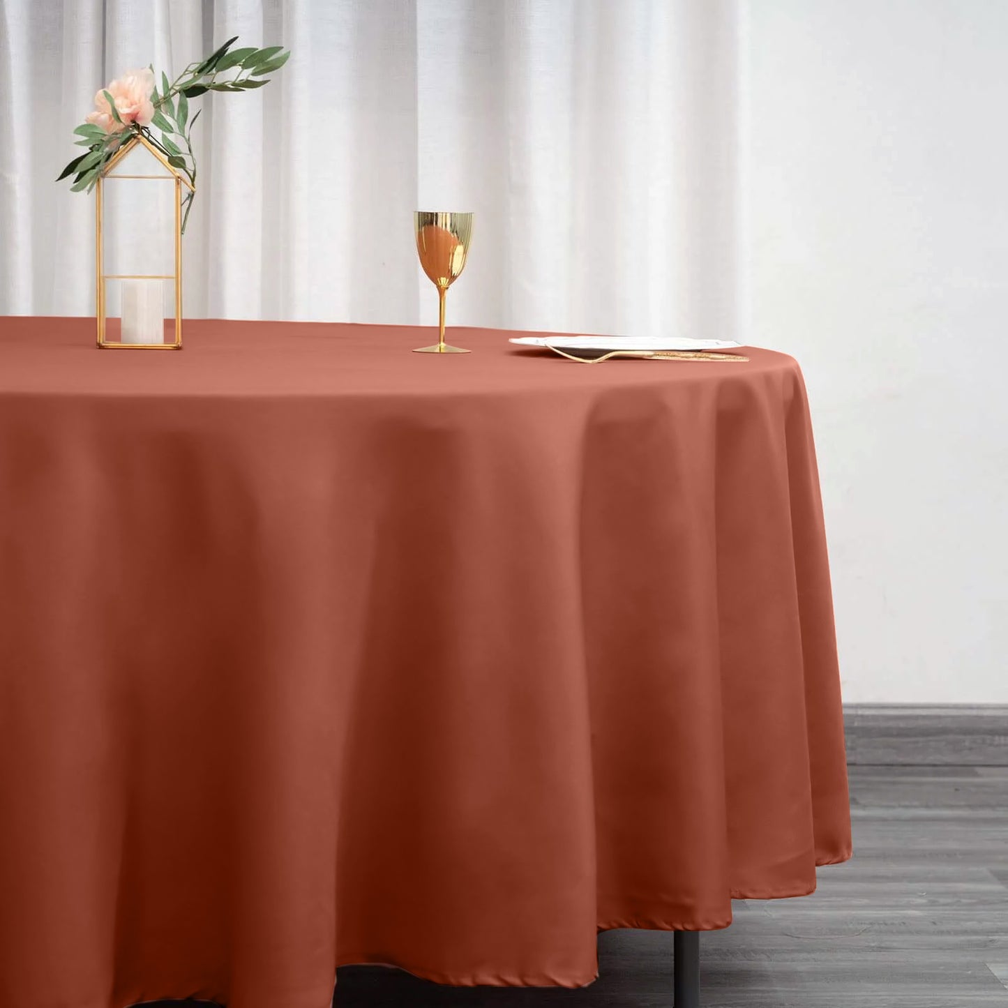 Terracotta Round Tablecloth 108 Inch Polyester