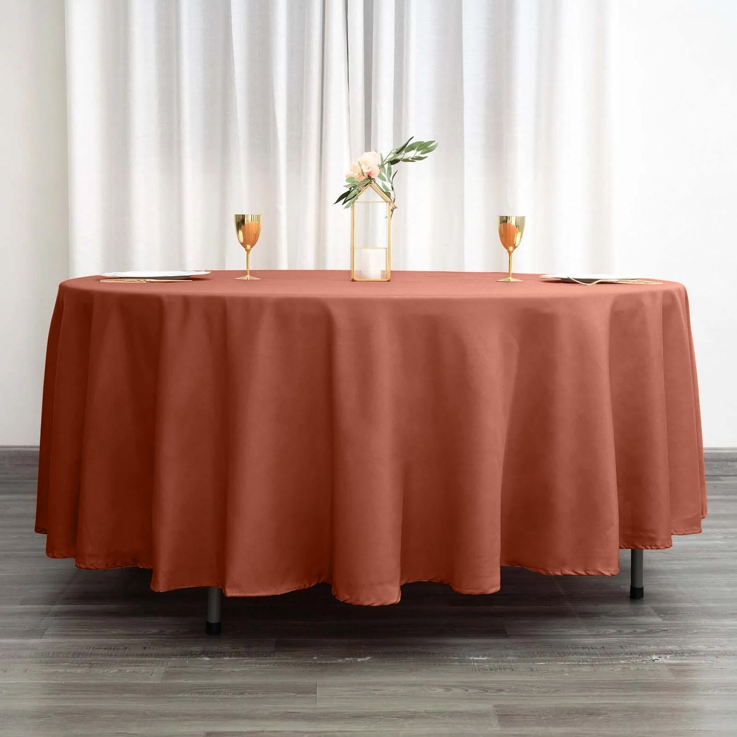 Terracotta Polyester Round Tablecloth 108 Inch