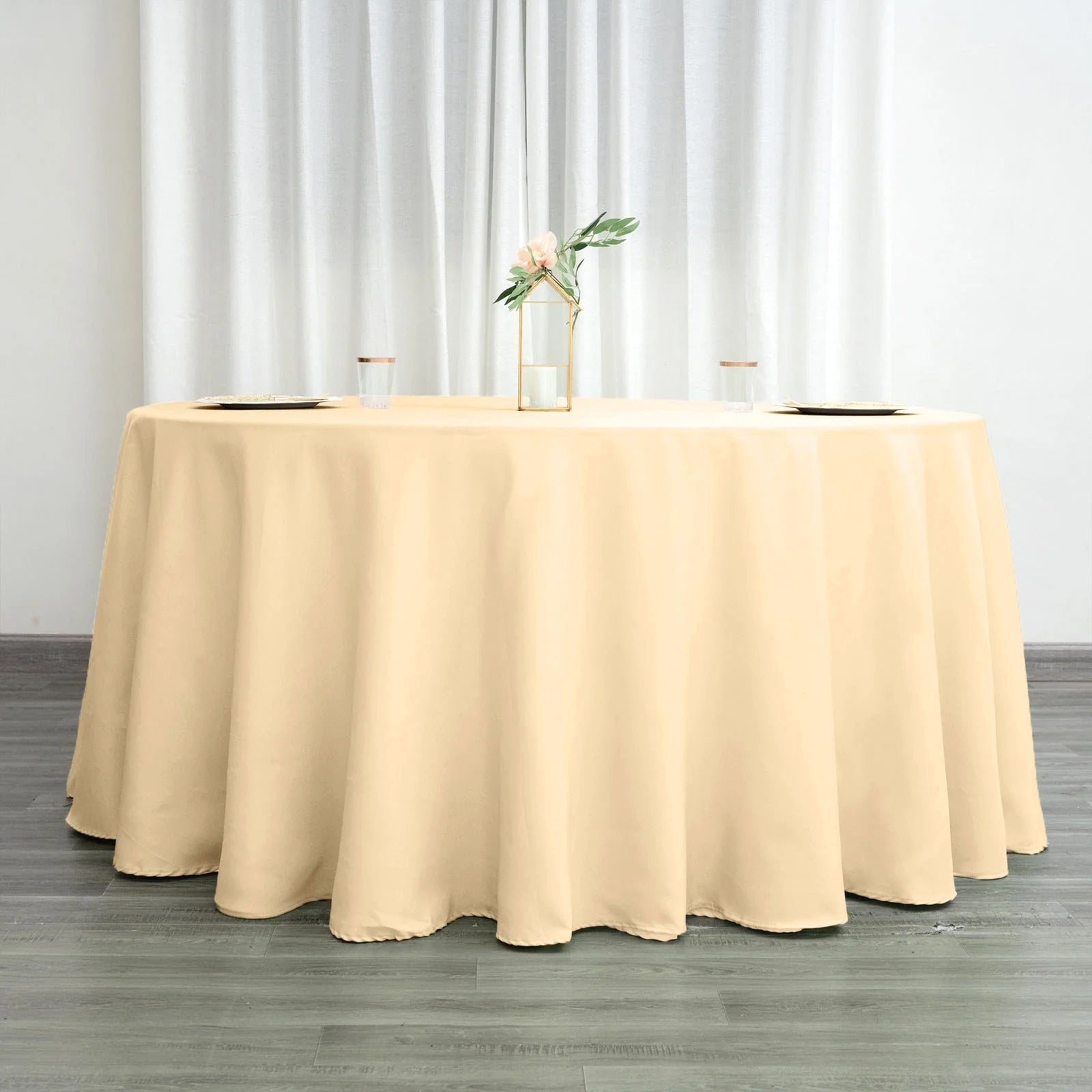 Round Beige Tablecloth 120 Inch Polyester