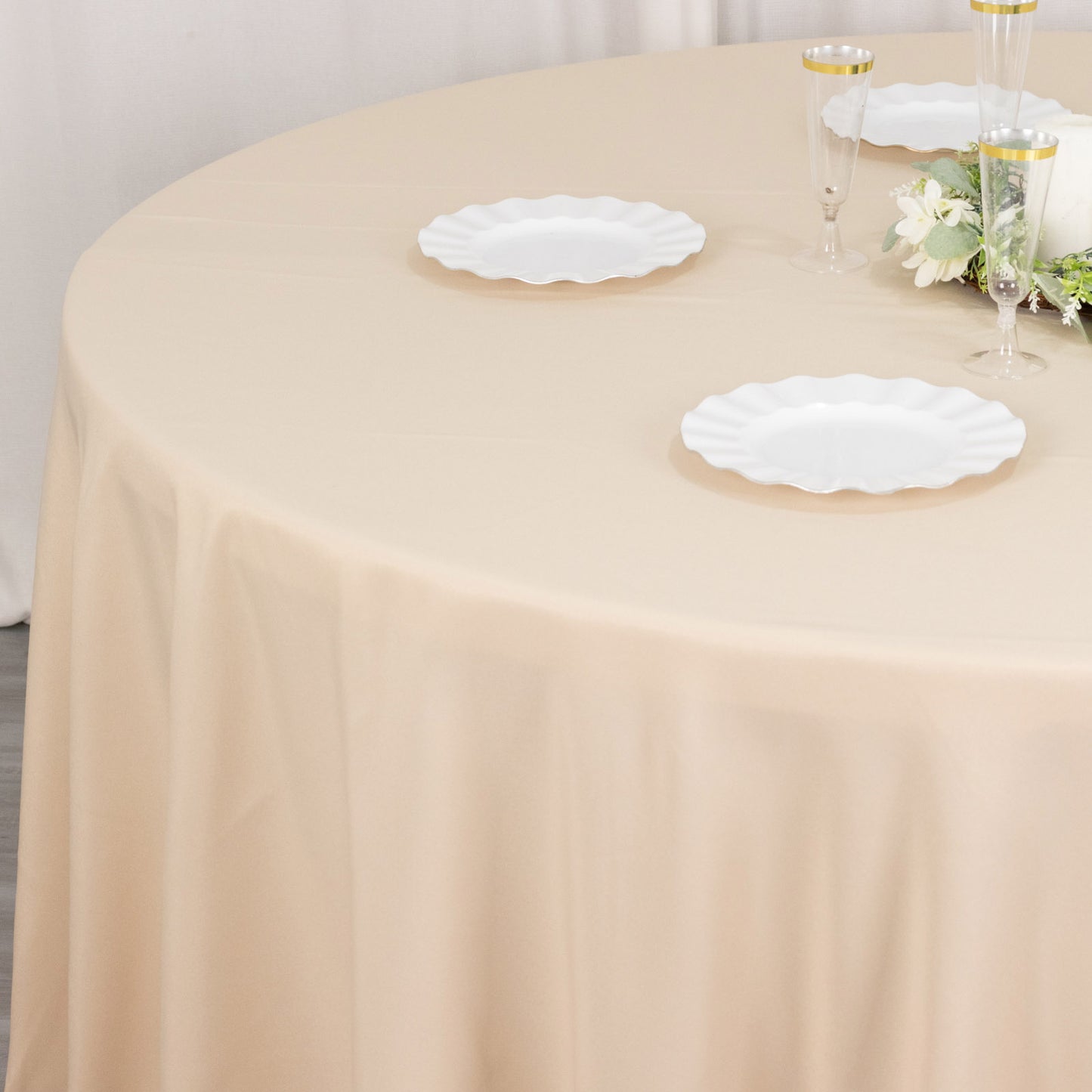 120" Beige Seamless Premium Polyester Round Tablecloth - 220GSM