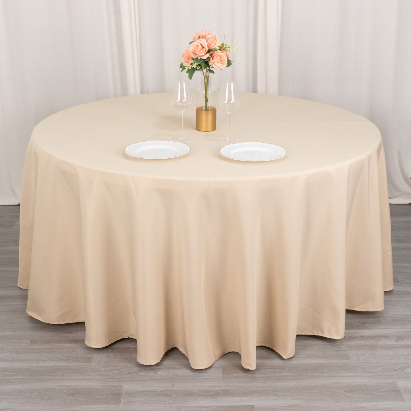 120" Beige Seamless Premium Polyester Round Tablecloth - 220GSM