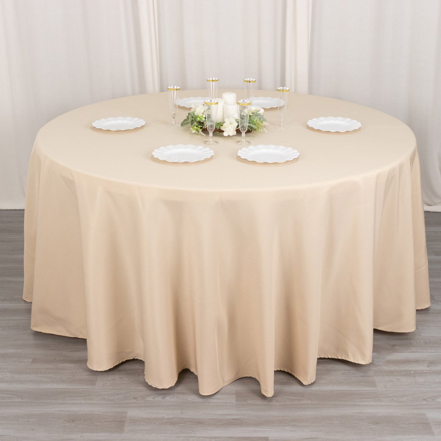 120" Beige Seamless Premium Polyester Round Tablecloth - 220GSM