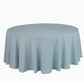 Dusty blue round polyester tablecloth, 120 inches in diameter.