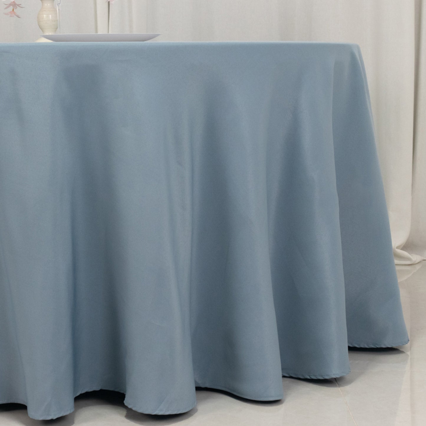 120" Dusty Blue Seamless Premium Polyester Round Tablecloth - 220GSM for 5 Foot Table With Floor-Length Drop