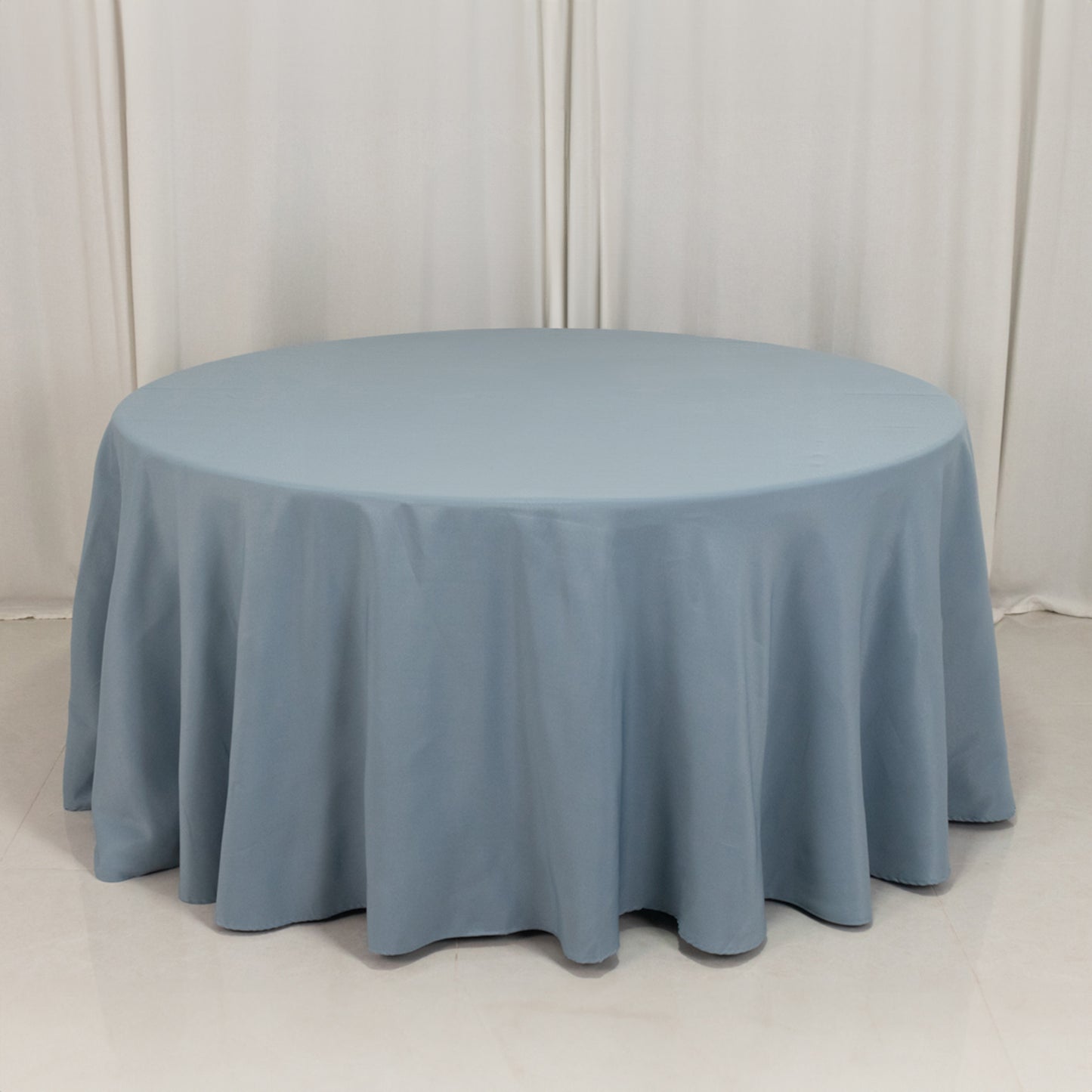 120" Dusty Blue Seamless Premium Polyester Round Tablecloth - 220GSM for 5 Foot Table With Floor-Length Drop