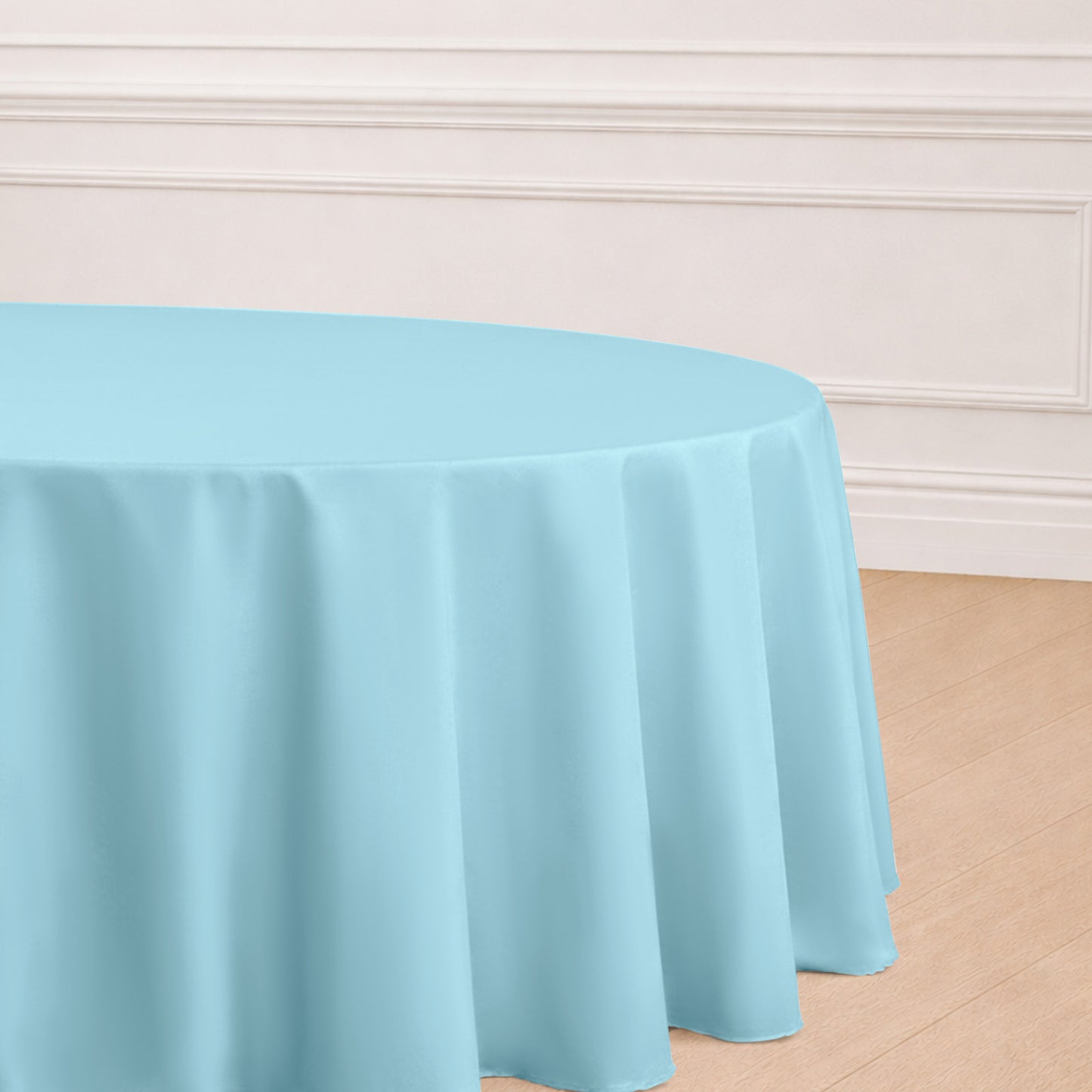 120" Light Blue Seamless Polyester Round Tablecloth