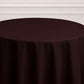 Chocolate round tablecloth on a table.