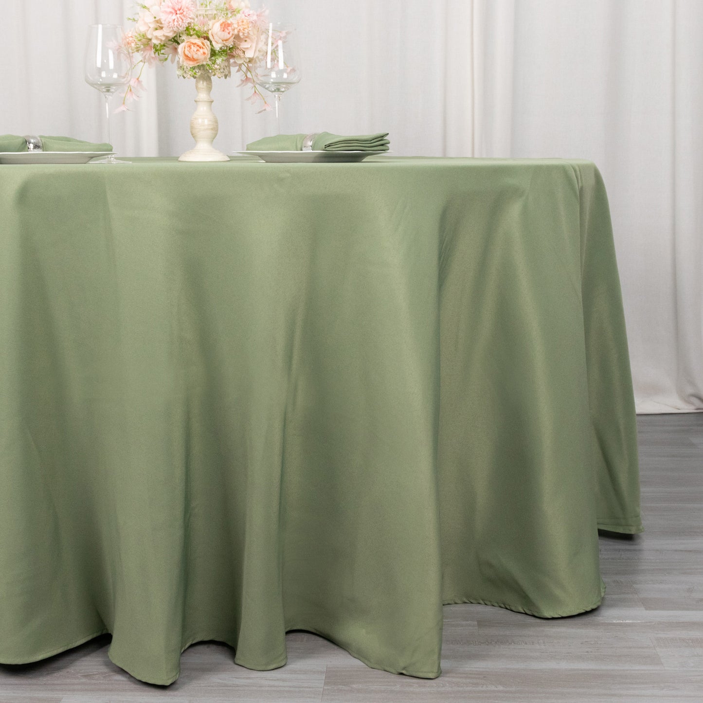 120" Dusty Sage Green Seamless Premium Polyester Round Tablecloth - 220GSM