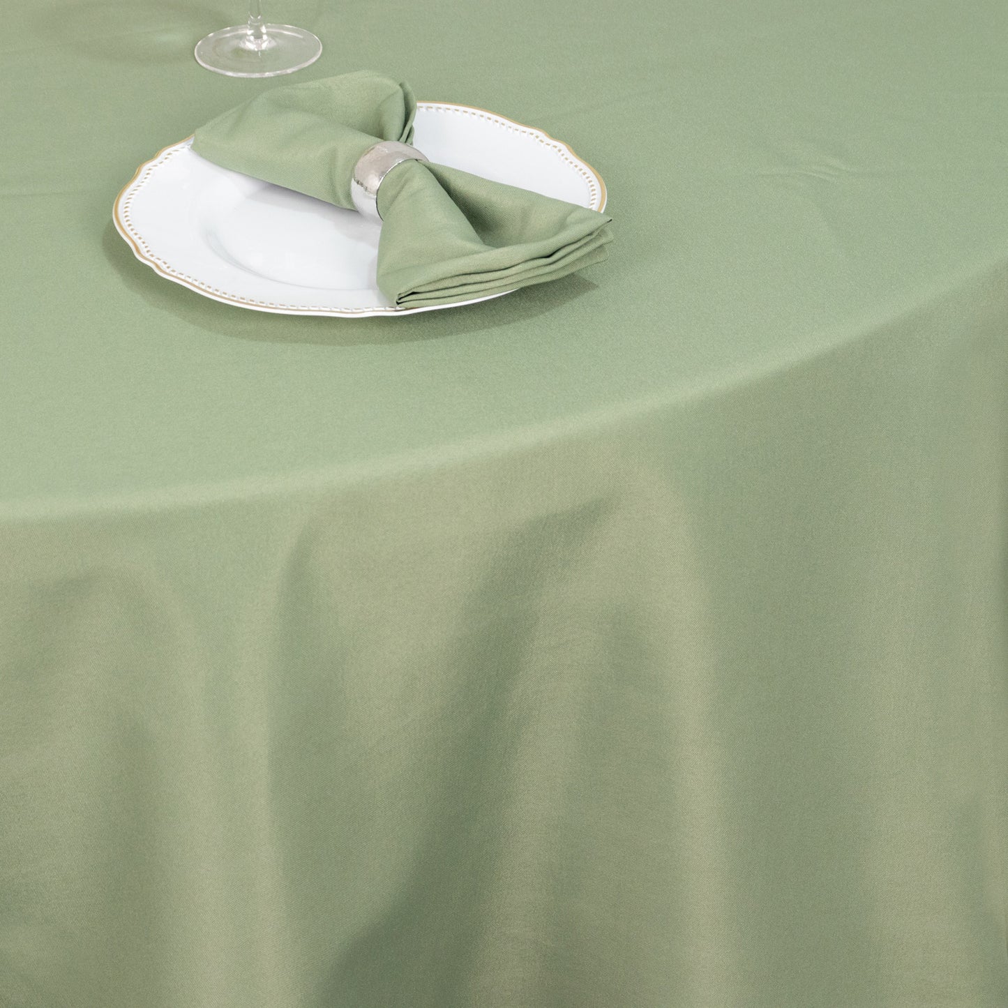 120" Dusty Sage Green Seamless Premium Polyester Round Tablecloth - 220GSM