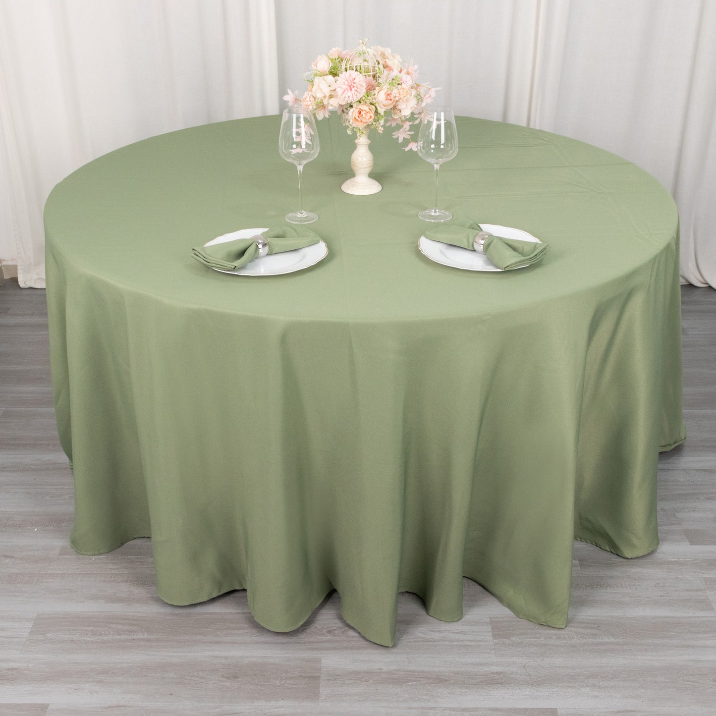 120" Dusty Sage Green Seamless Premium Polyester Round Tablecloth - 220GSM