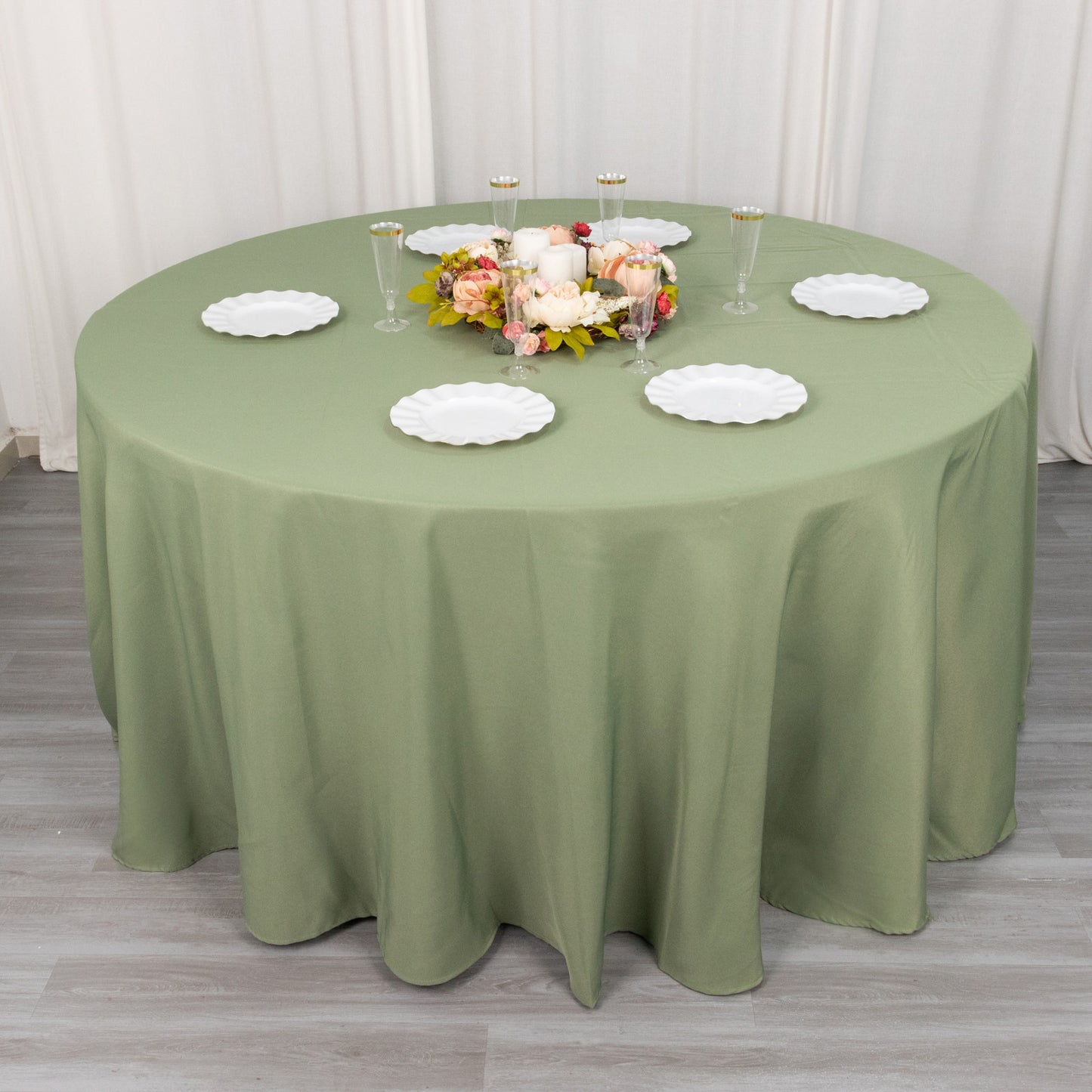 120" Dusty Sage Green Seamless Premium Polyester Round Tablecloth - 220GSM