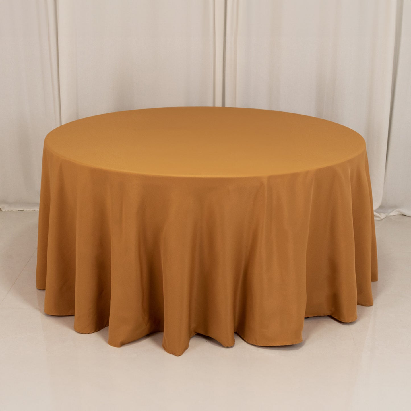 120" Gold Seamless Premium Polyester Round Tablecloth - 220GSM for 5 Foot Table With Floor-Length Drop