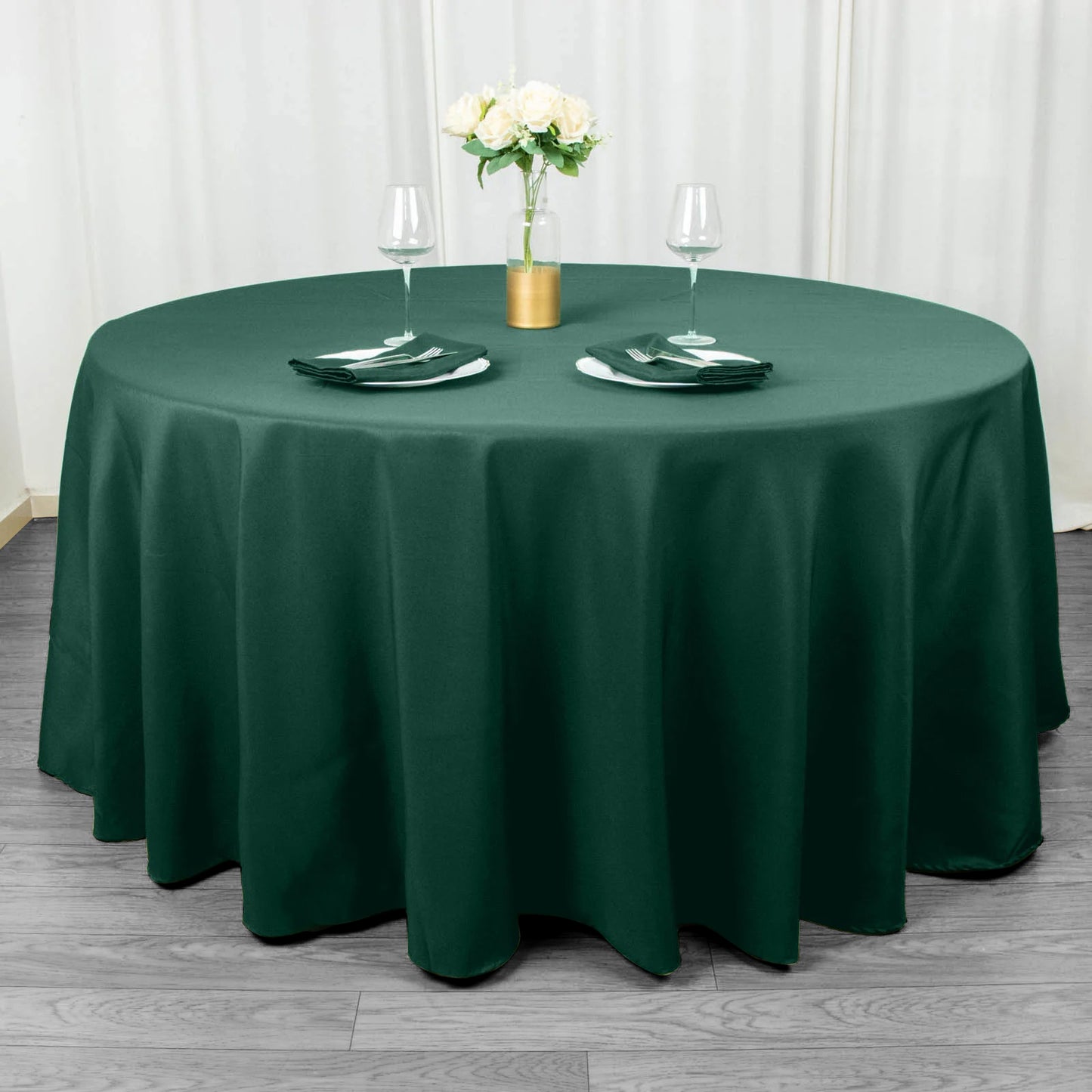 120" Hunter Emerald Green Seamless Premium Polyester Round Tablecloth - 220GSM