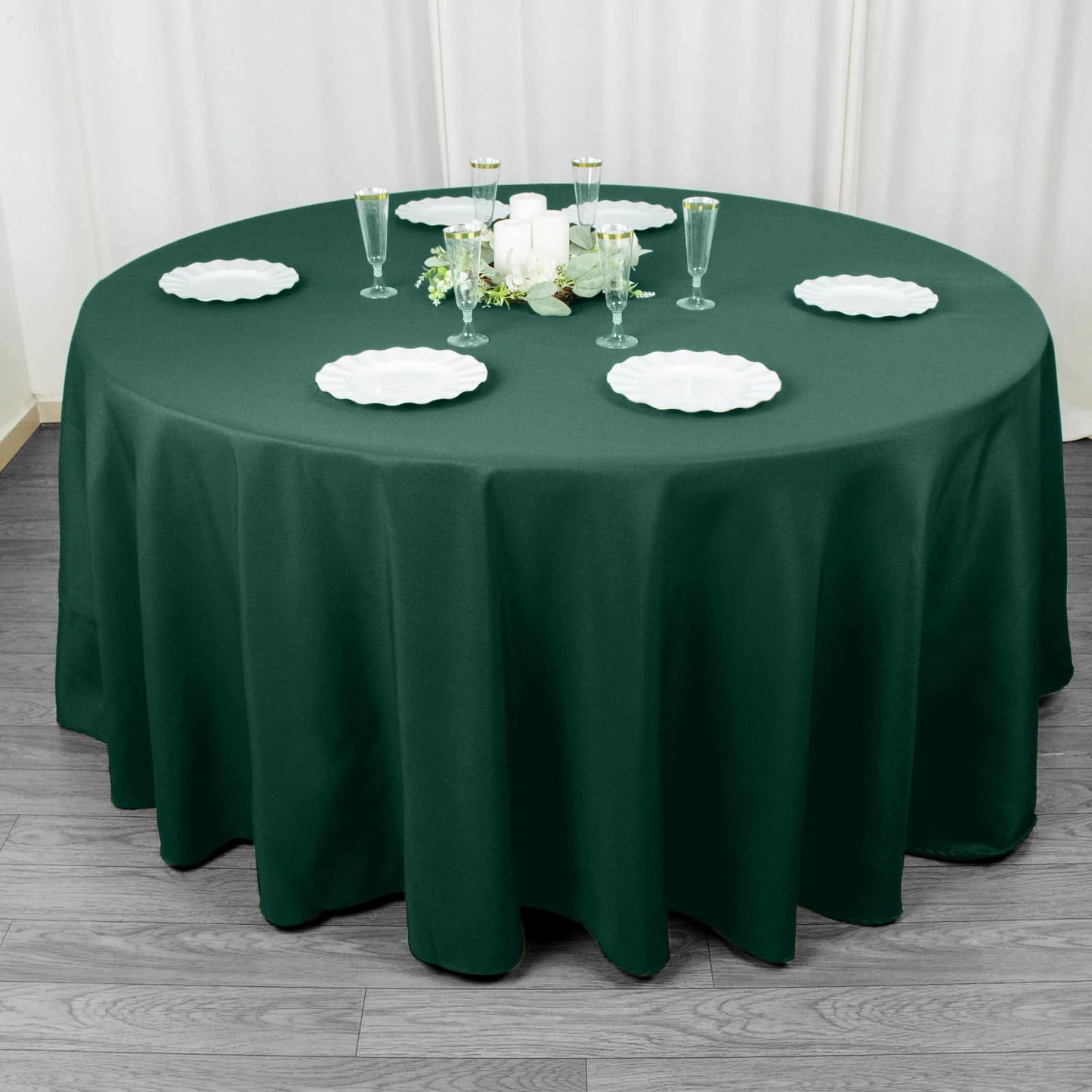 120" Hunter Emerald Green Seamless Premium Polyester Round Tablecloth - 220GSM