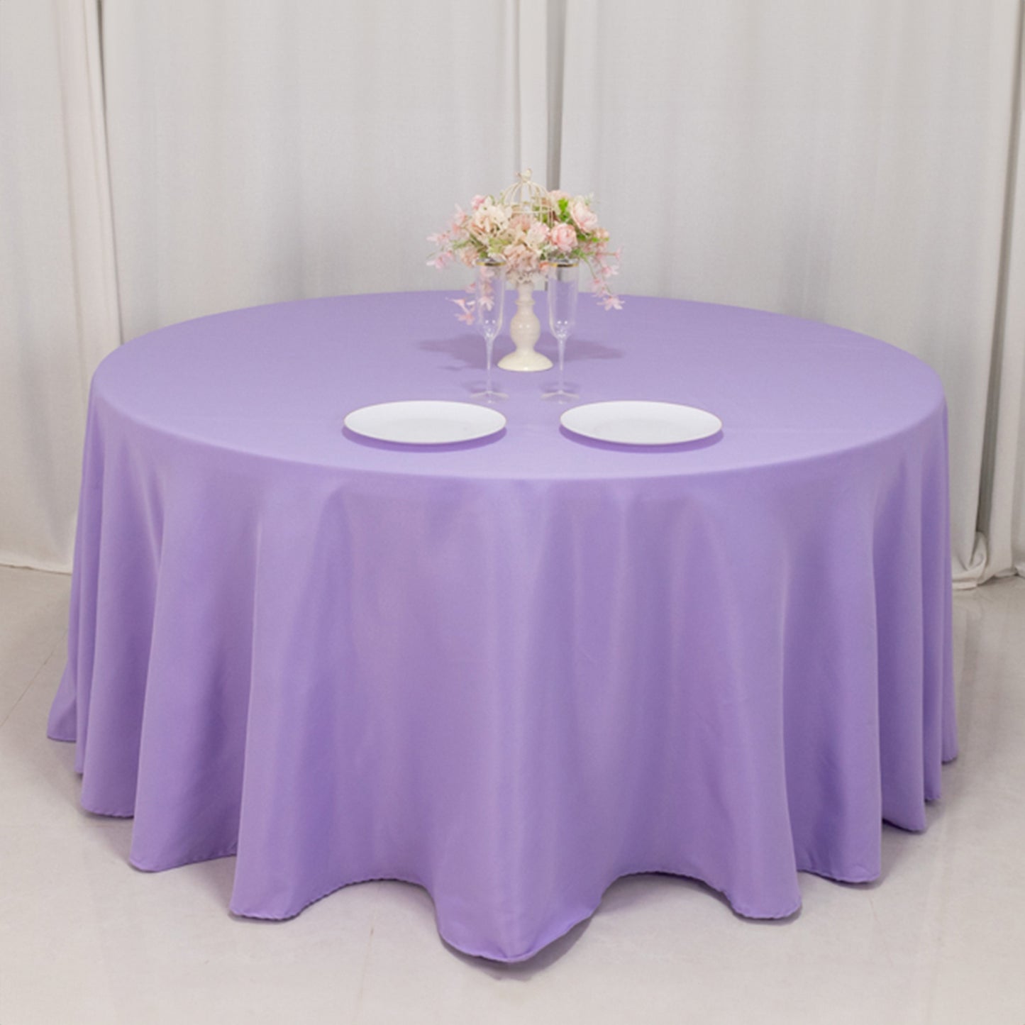 120" Lavender Lilac Seamless Premium Polyester Round Tablecloth - 220GSM for 5 Foot Table With Floor-Length Drop