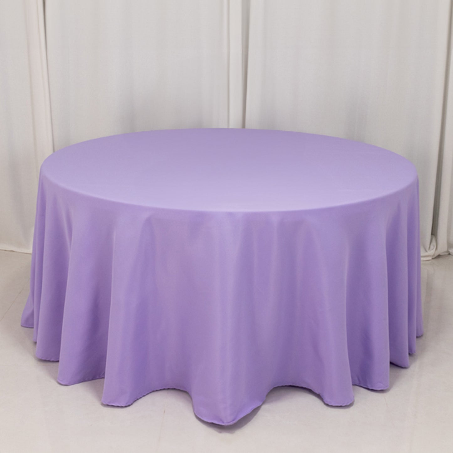 120" Lavender Lilac Seamless Premium Polyester Round Tablecloth - 220GSM for 5 Foot Table With Floor-Length Drop