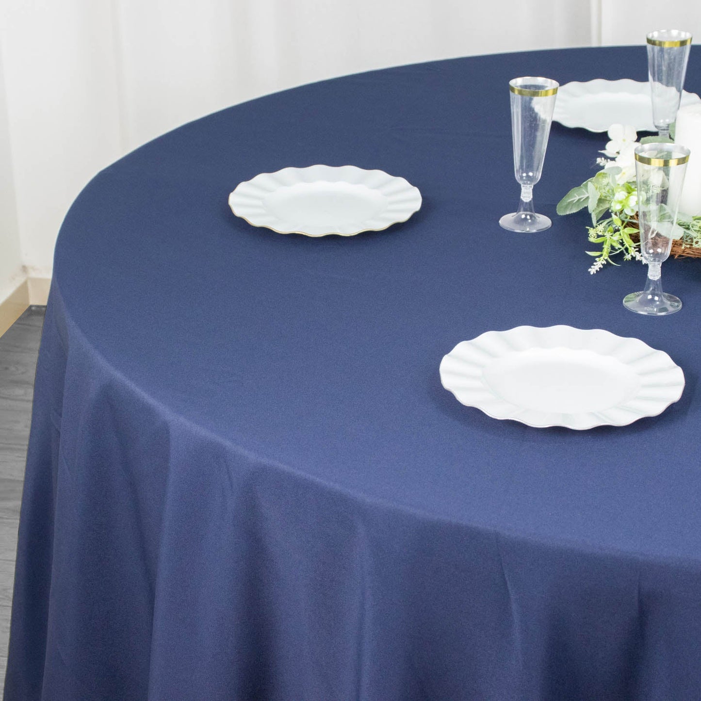 120" Navy Blue Seamless Premium Polyester Round Tablecloth - 220GSM