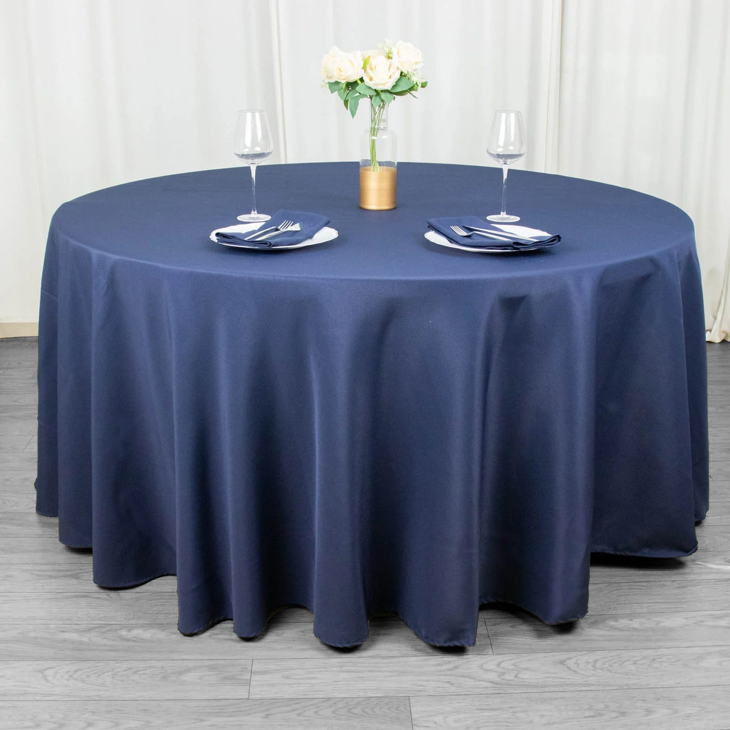 120" Navy Blue Seamless Premium Polyester Round Tablecloth - 220GSM