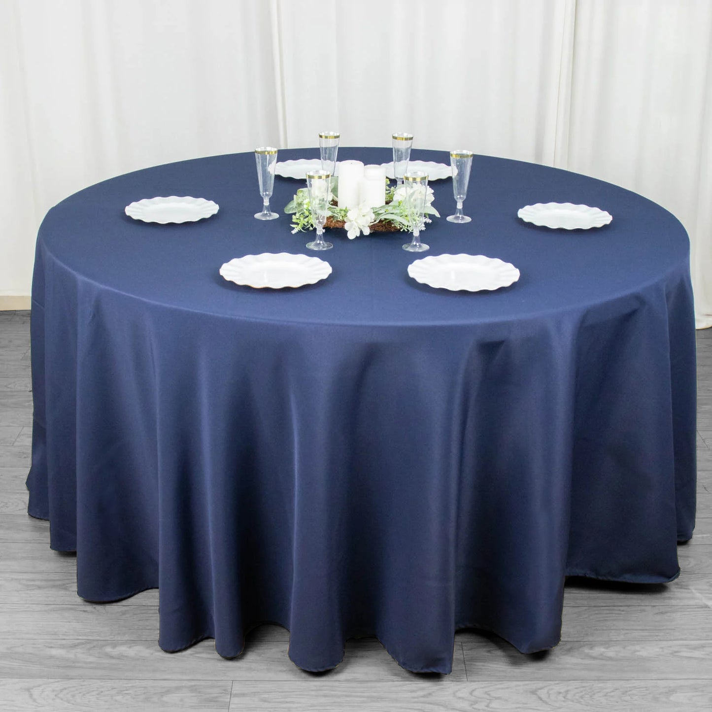 120" Navy Blue Seamless Premium Polyester Round Tablecloth - 220GSM