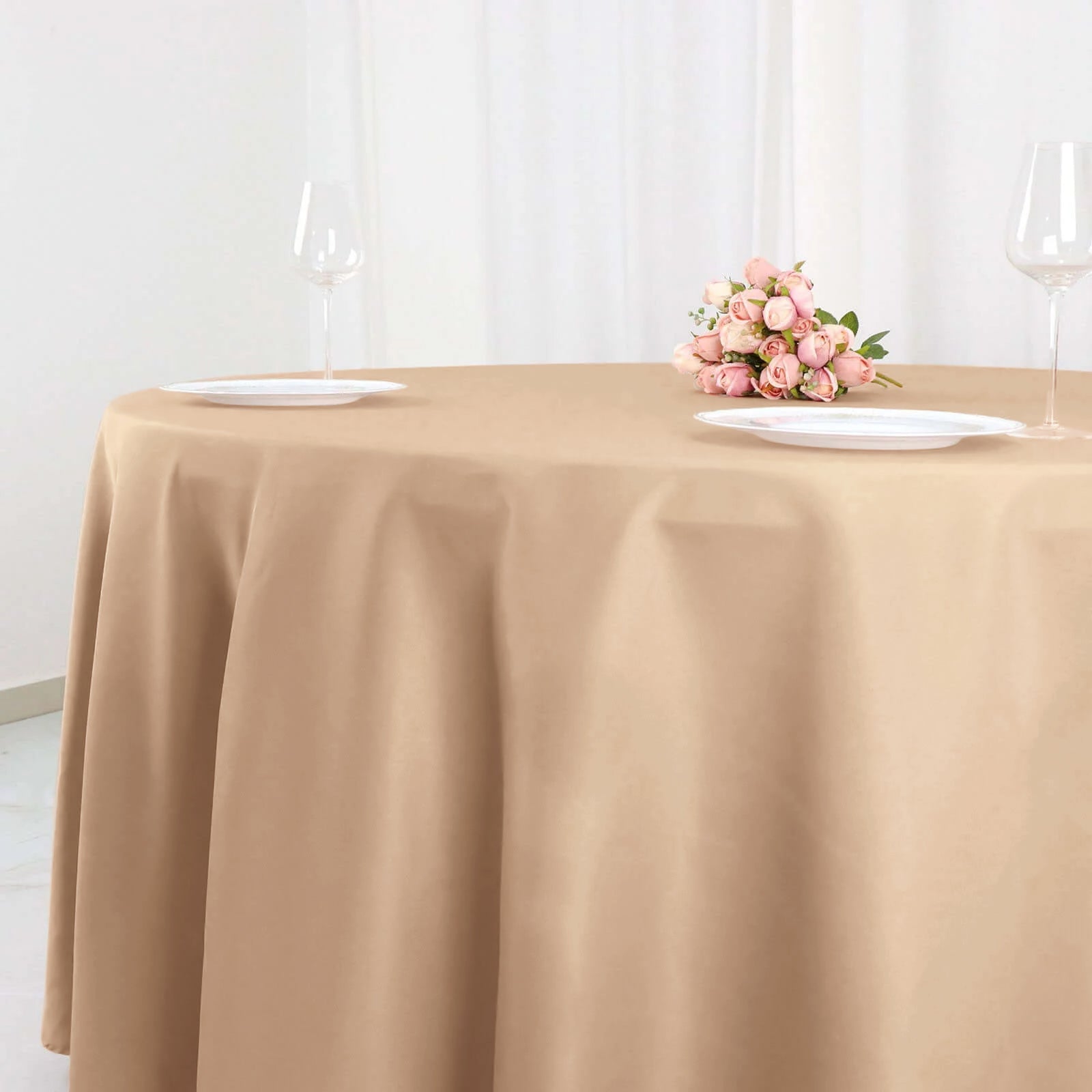 Nude Round Tablecloth 120 Inches Polyester Material