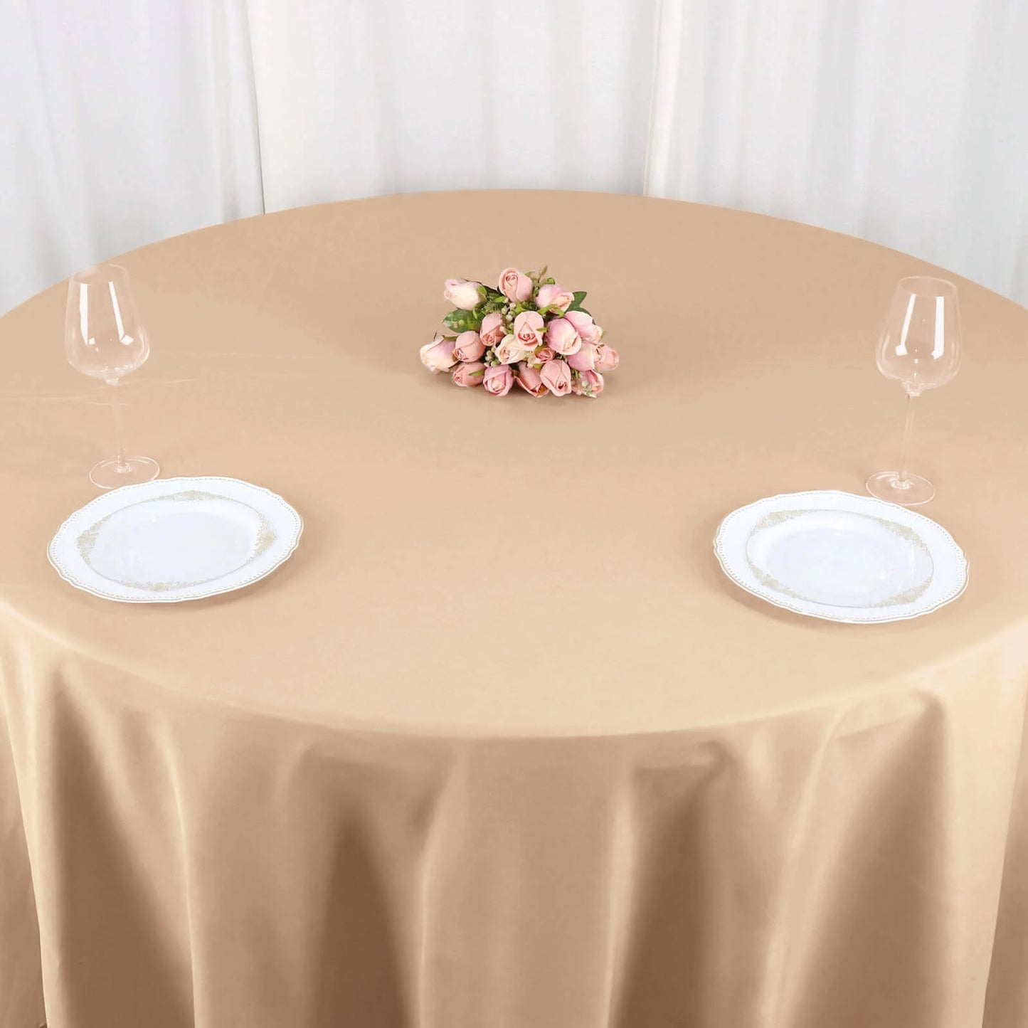 120 Inch Size Round Tablecloth Nude Color Polyester