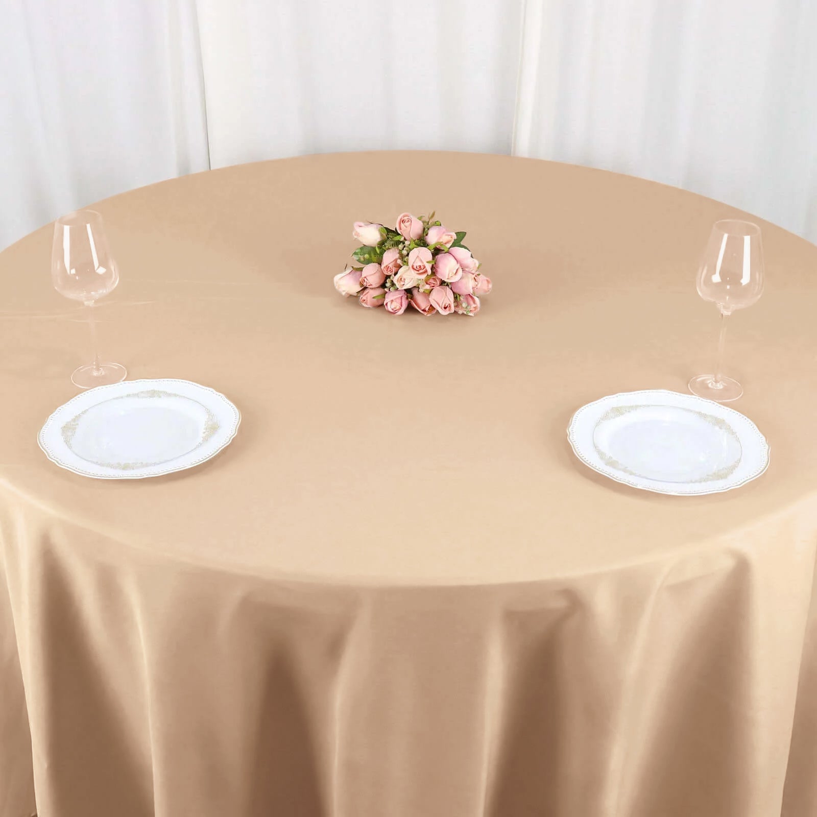 120 Inch Size Round Tablecloth Nude Color Polyester