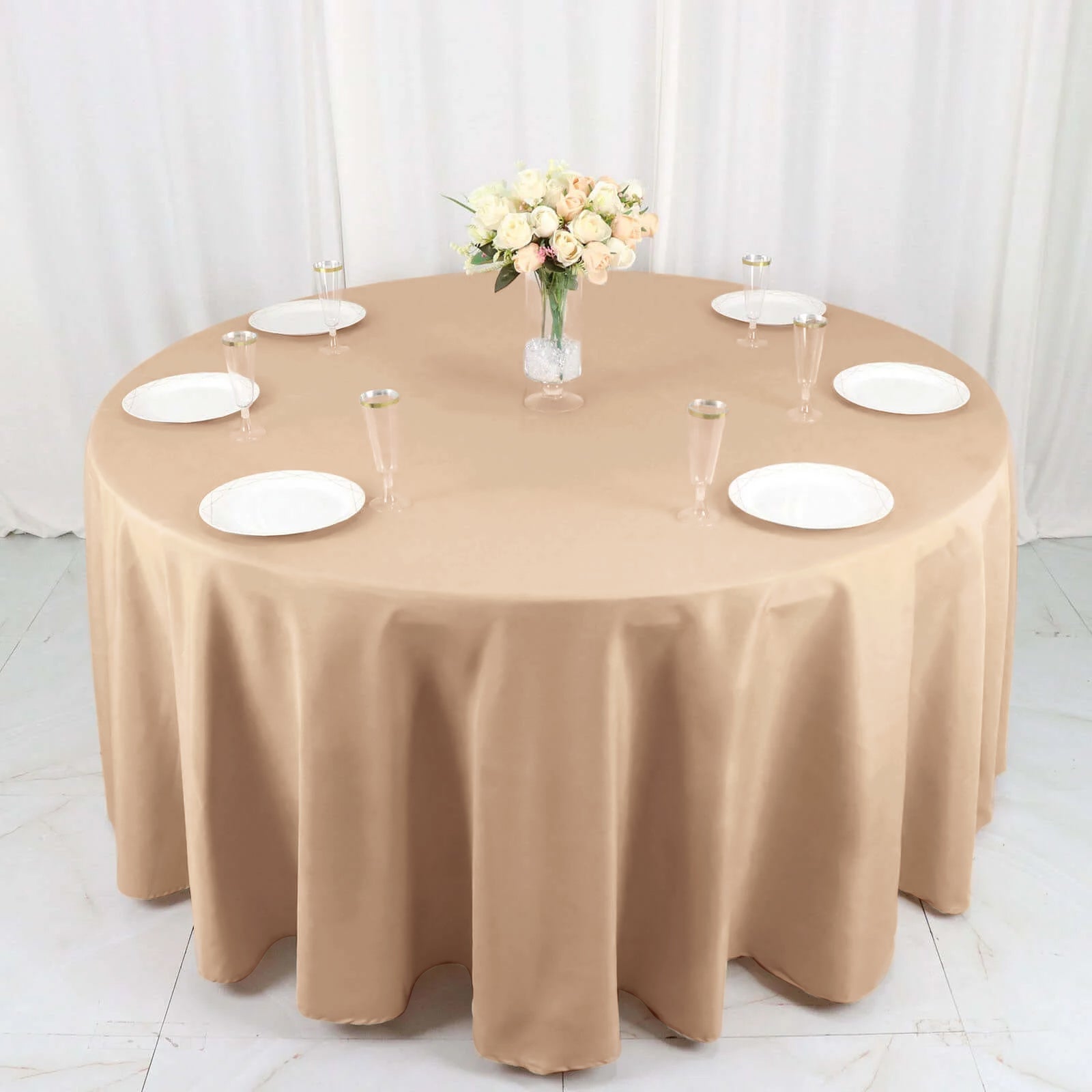 120 Inch Size Round Tablecloth Nude Color Polyester
