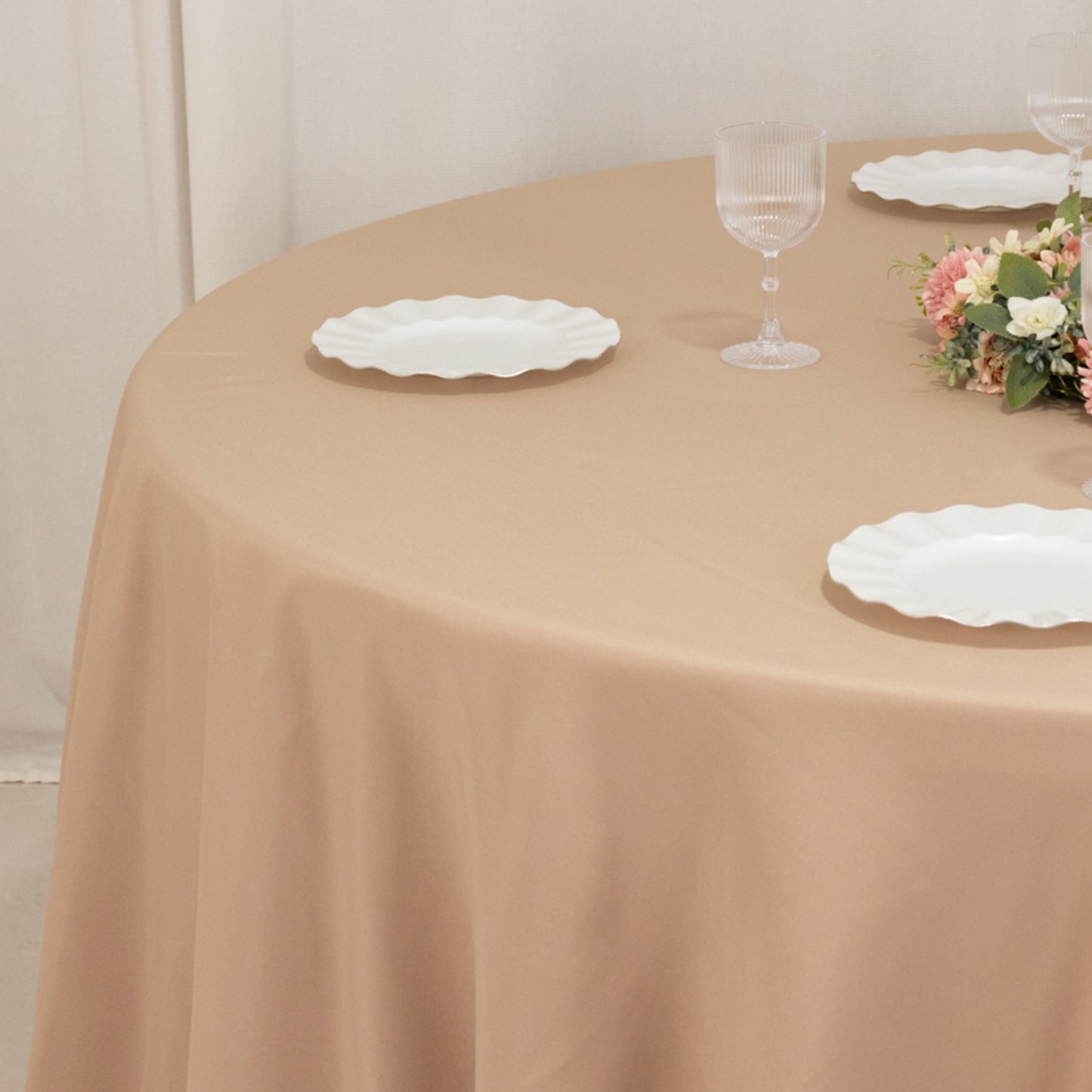 120" Nude Seamless Premium Polyester Round Tablecloth - 220GSM for 5 Foot Table With Floor-Length Drop