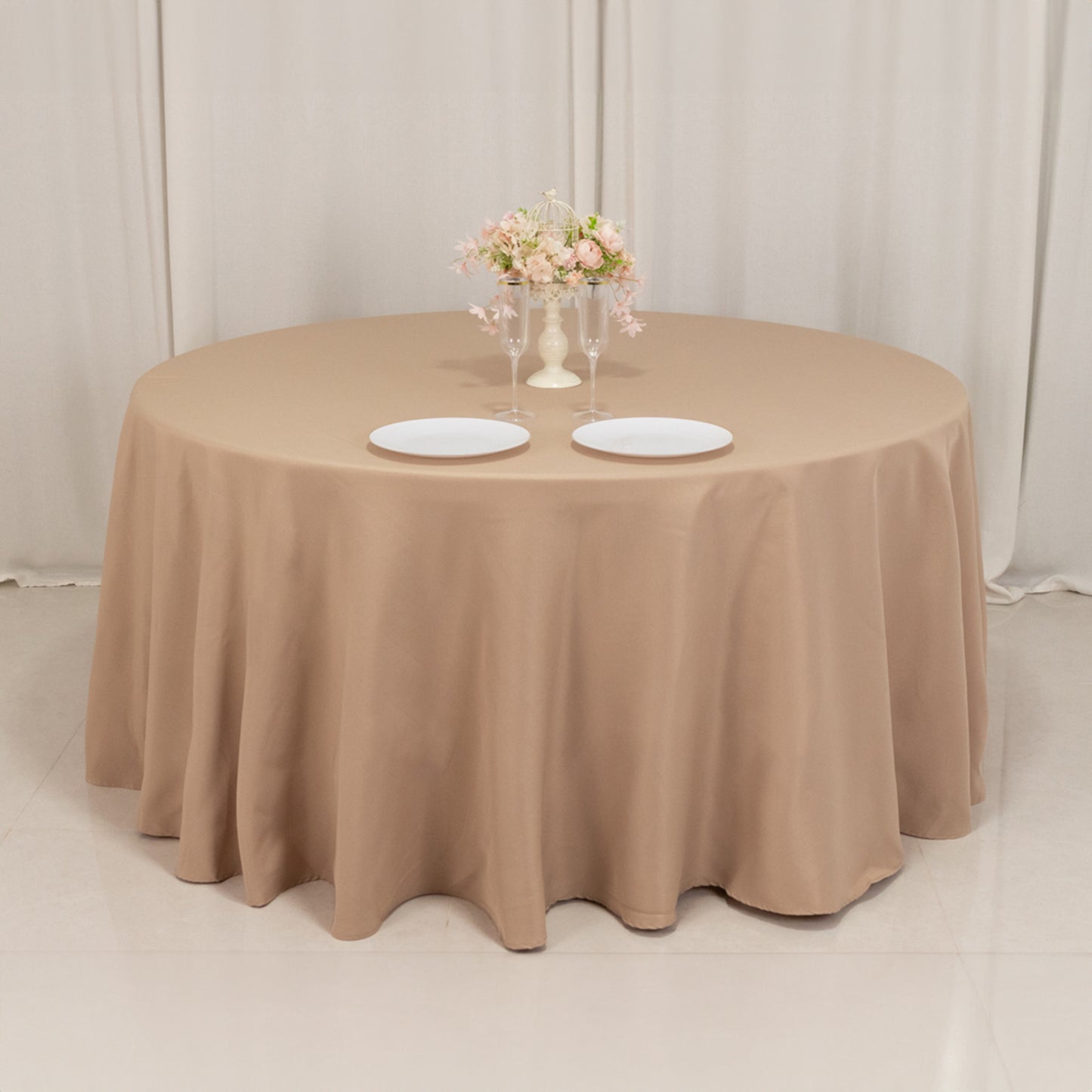 120" Nude Seamless Premium Polyester Round Tablecloth - 220GSM for 5 Foot Table With Floor-Length Drop