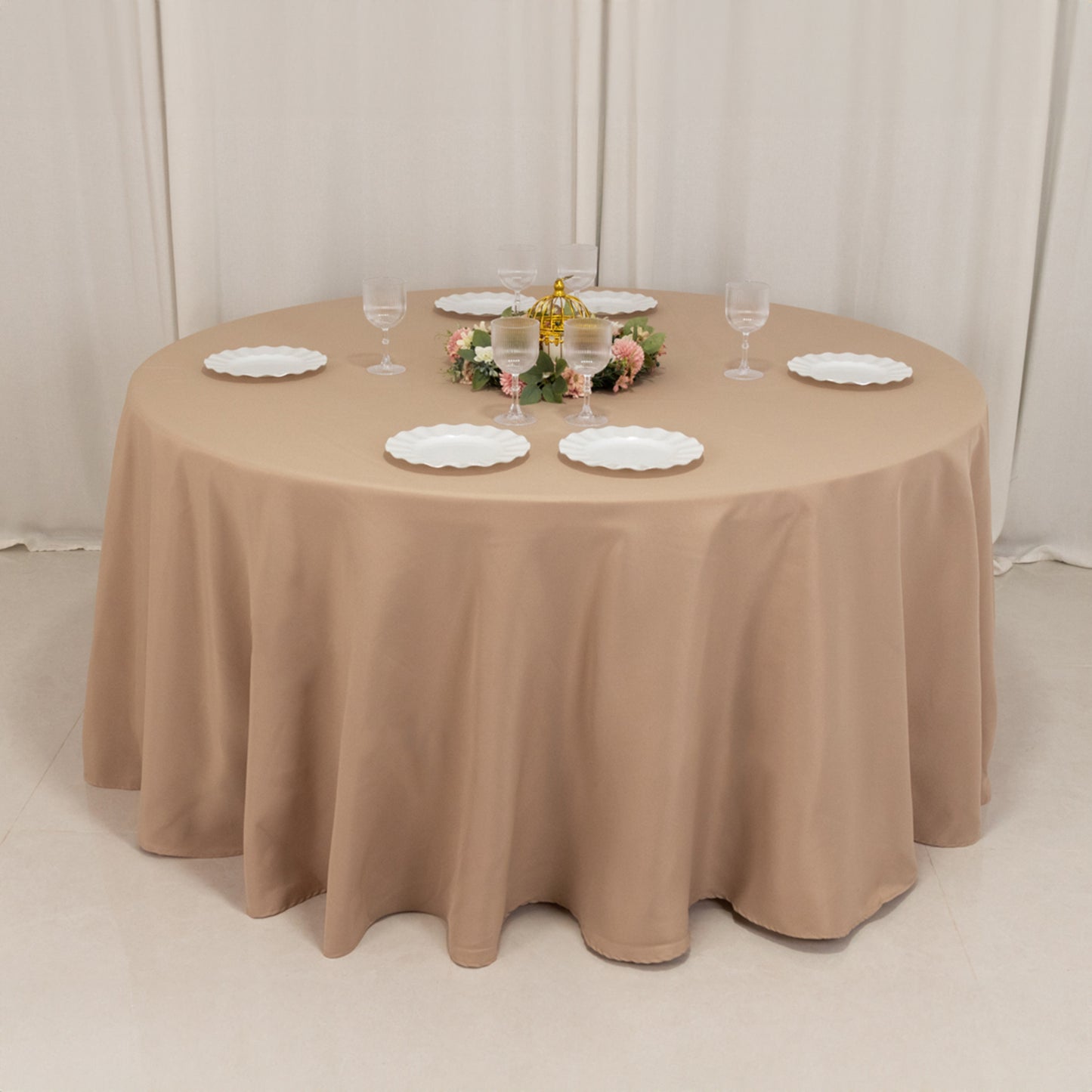 120" Nude Seamless Premium Polyester Round Tablecloth - 220GSM for 5 Foot Table With Floor-Length Drop