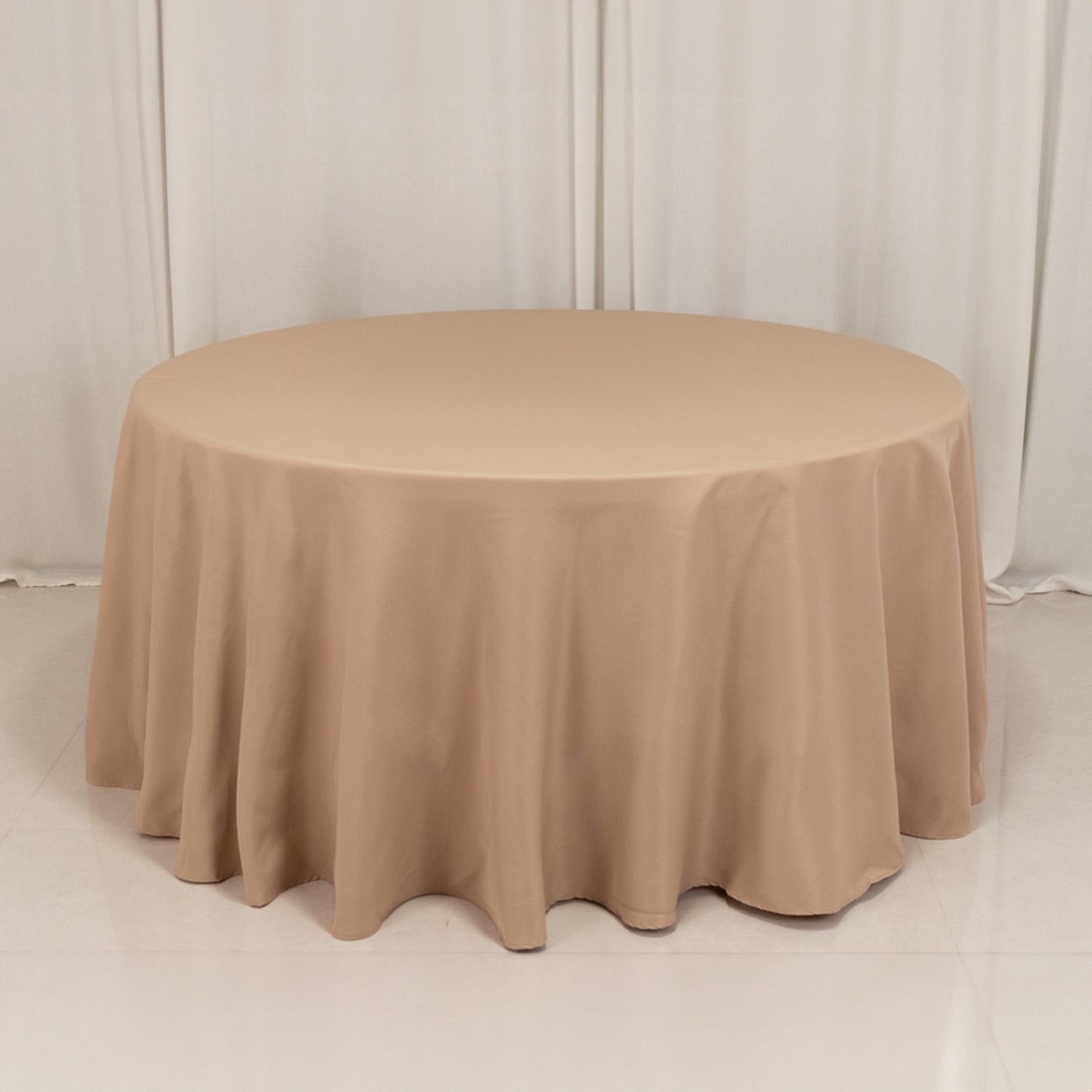 120" Nude Seamless Premium Polyester Round Tablecloth - 220GSM for 5 Foot Table With Floor-Length Drop