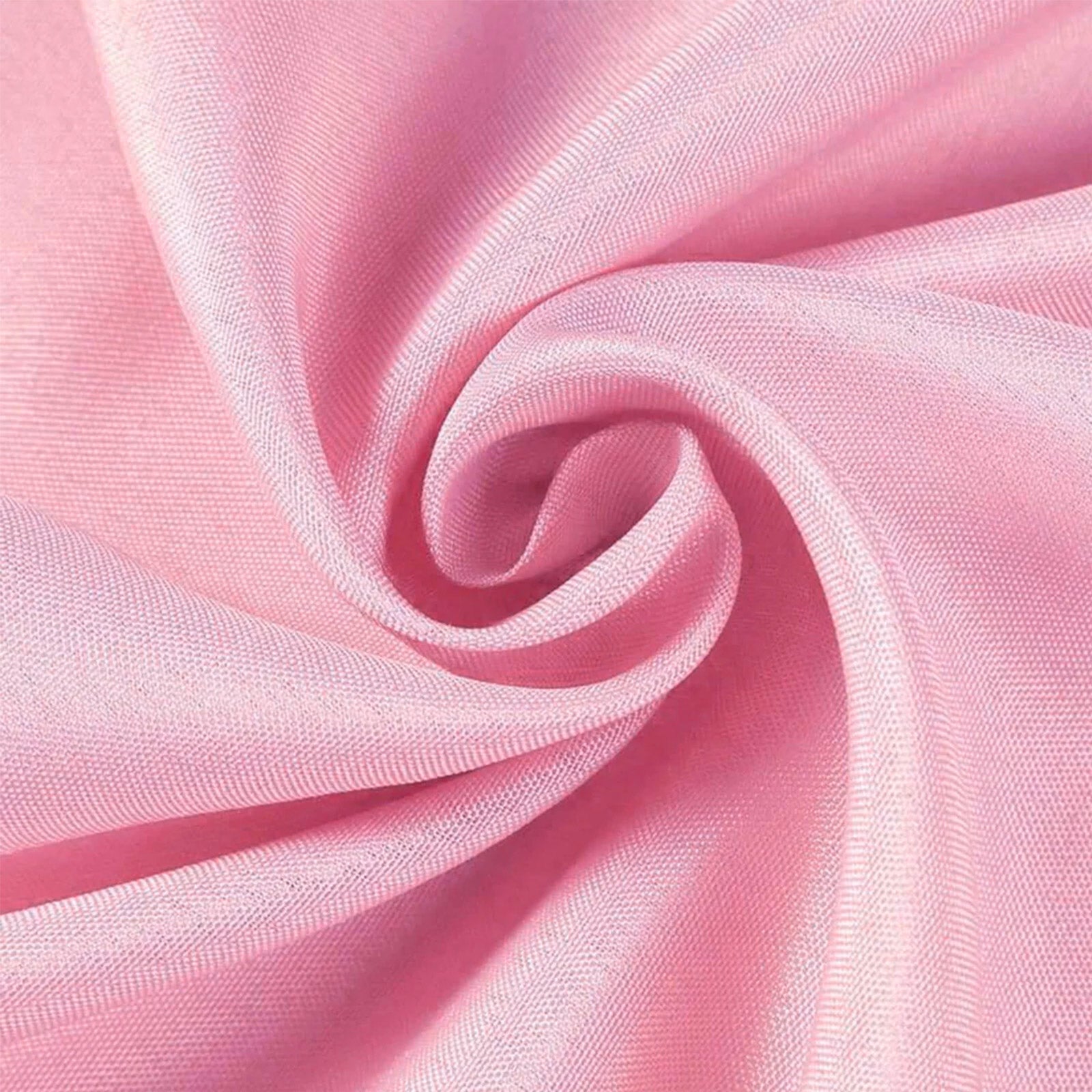 120" Pink Seamless Polyester Round Tablecloth in soft pink fabric.