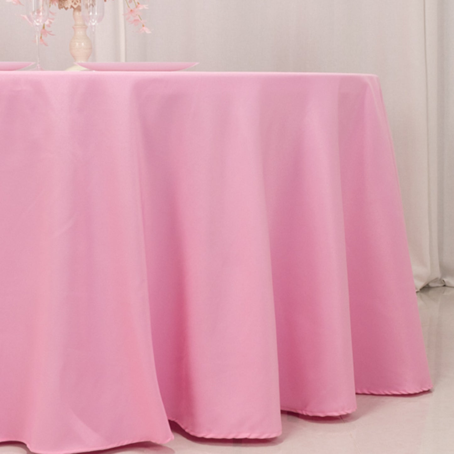 120" Pink Seamless Premium Polyester Round Tablecloth - 220GSM for 5 Foot Table With Floor-Length Drop