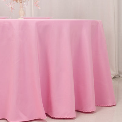 Durable Pink Seamless Premium Polyester Round Tablecloth