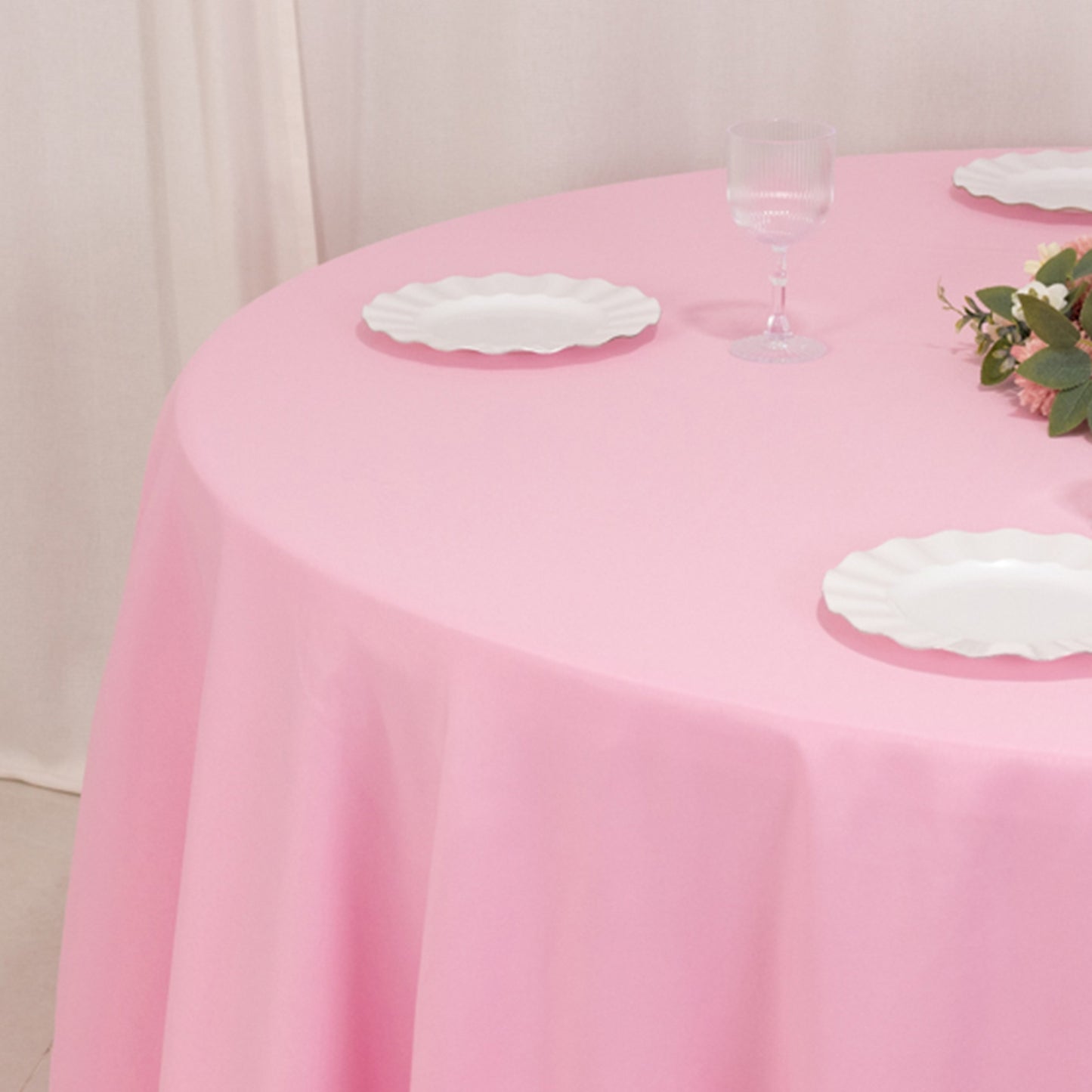 120" Pink Seamless Premium Polyester Round Tablecloth - 220GSM for 5 Foot Table With Floor-Length Drop