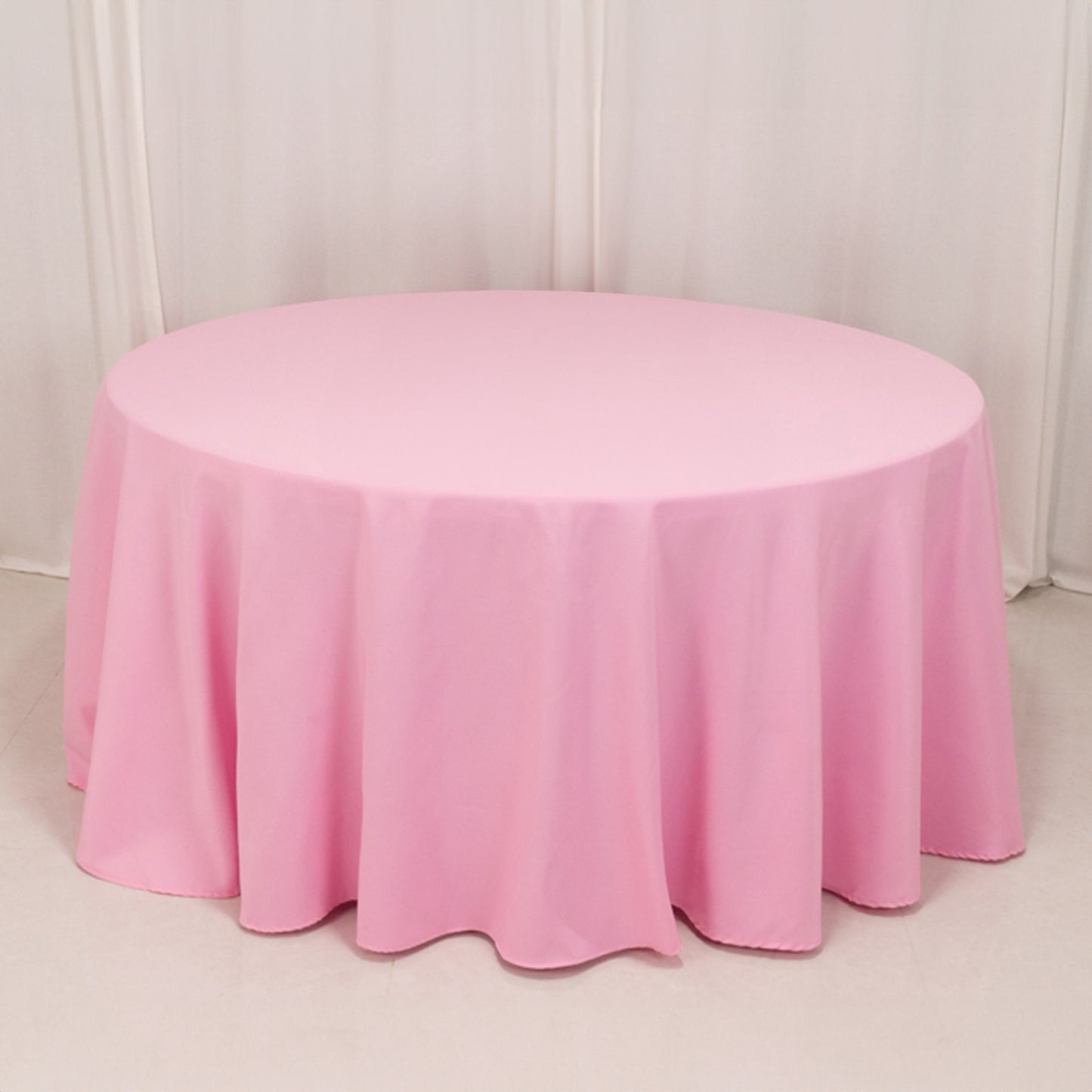 120" Pink Seamless Premium Polyester Round Tablecloth - 220GSM for 5 Foot Table With Floor-Length Drop