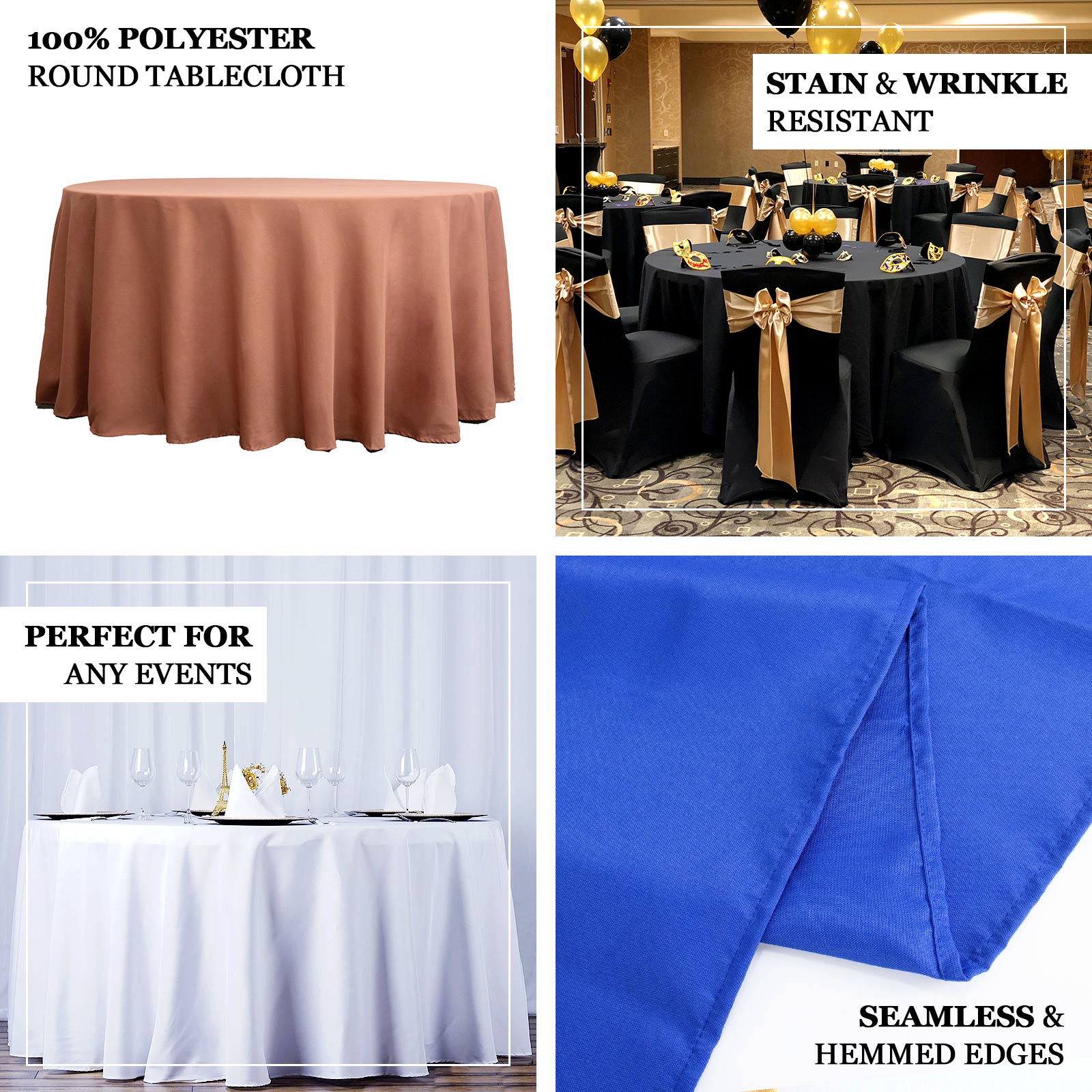 132" Navy Blue Seamless Premium Polyester Round Tablecloth - 220GSM